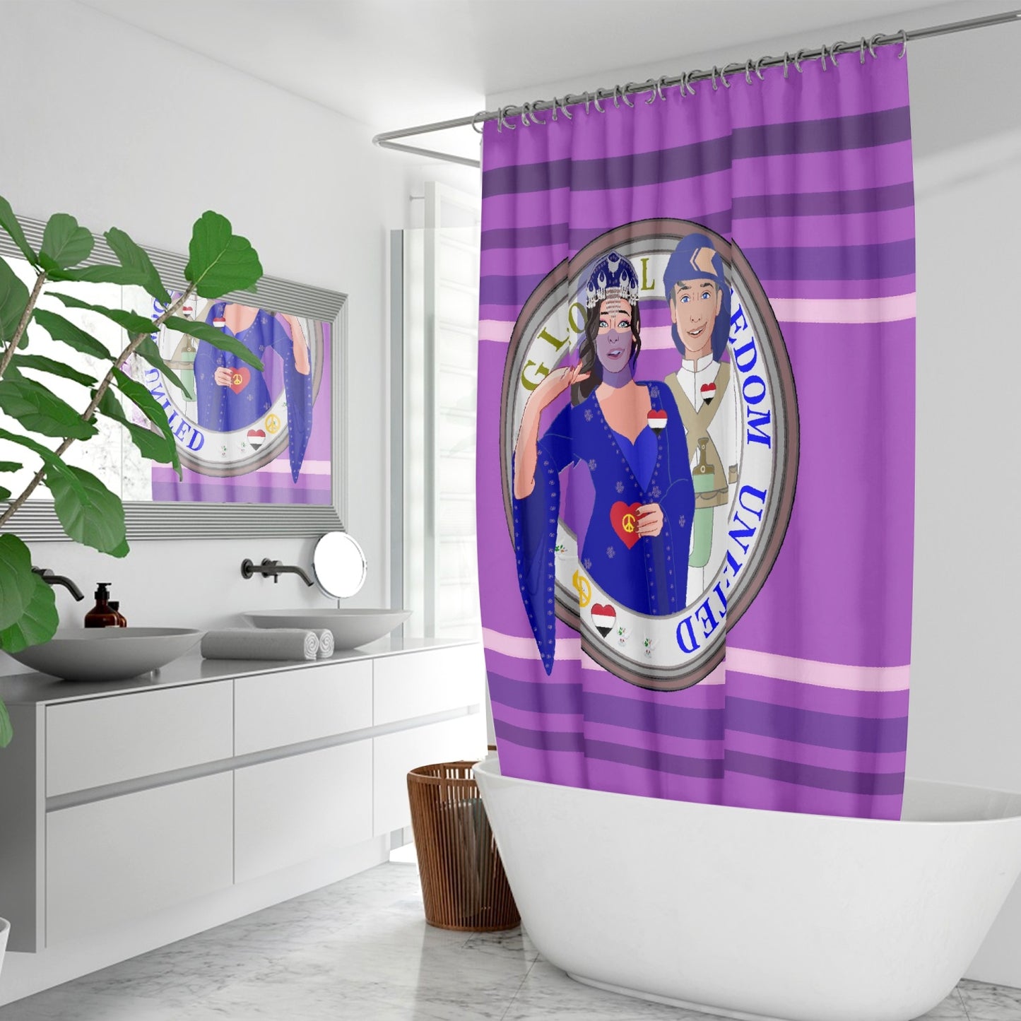 GLOBAL FREEDOM UNITED© Couple Yemen Lilac - Quick-drying Shower Curtain