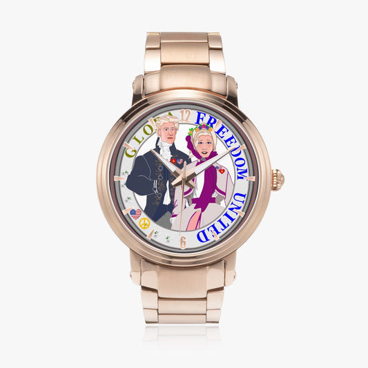 GLOBAL FREEDOM UNITED© Couple USA Georg Washington - New Steel Strap Automatic Watch (With Indicators)