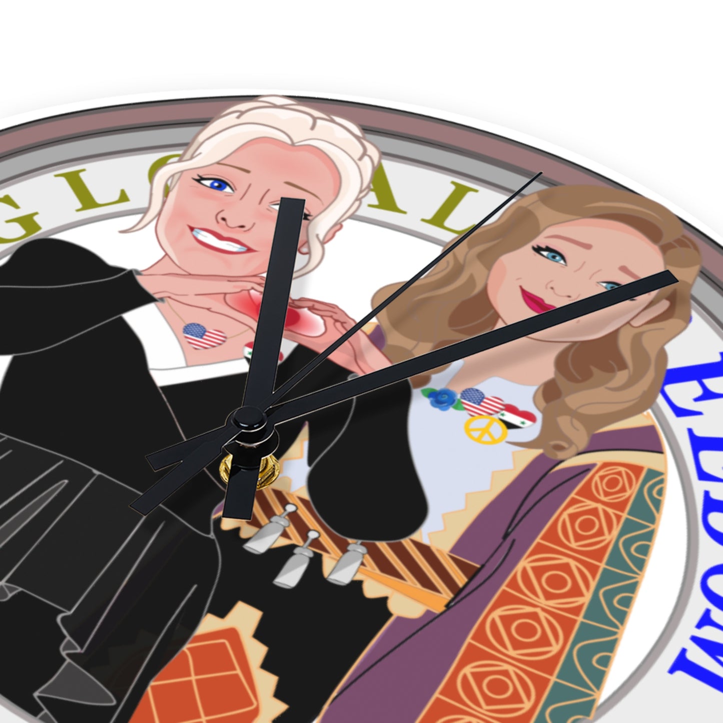 Wooden Wall Clock Without Scale Global Freedom United© Women Syria & Usa