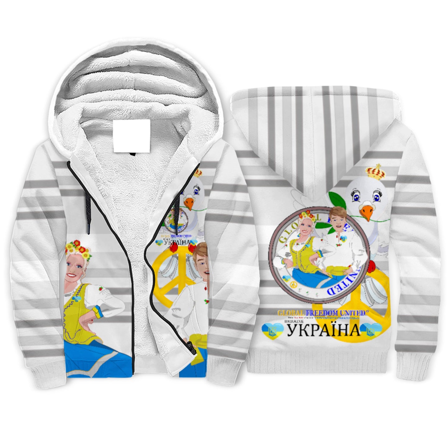 Plush Hoodie GLOBAL FREEDOM UNITED© Couple Ukrain Grey