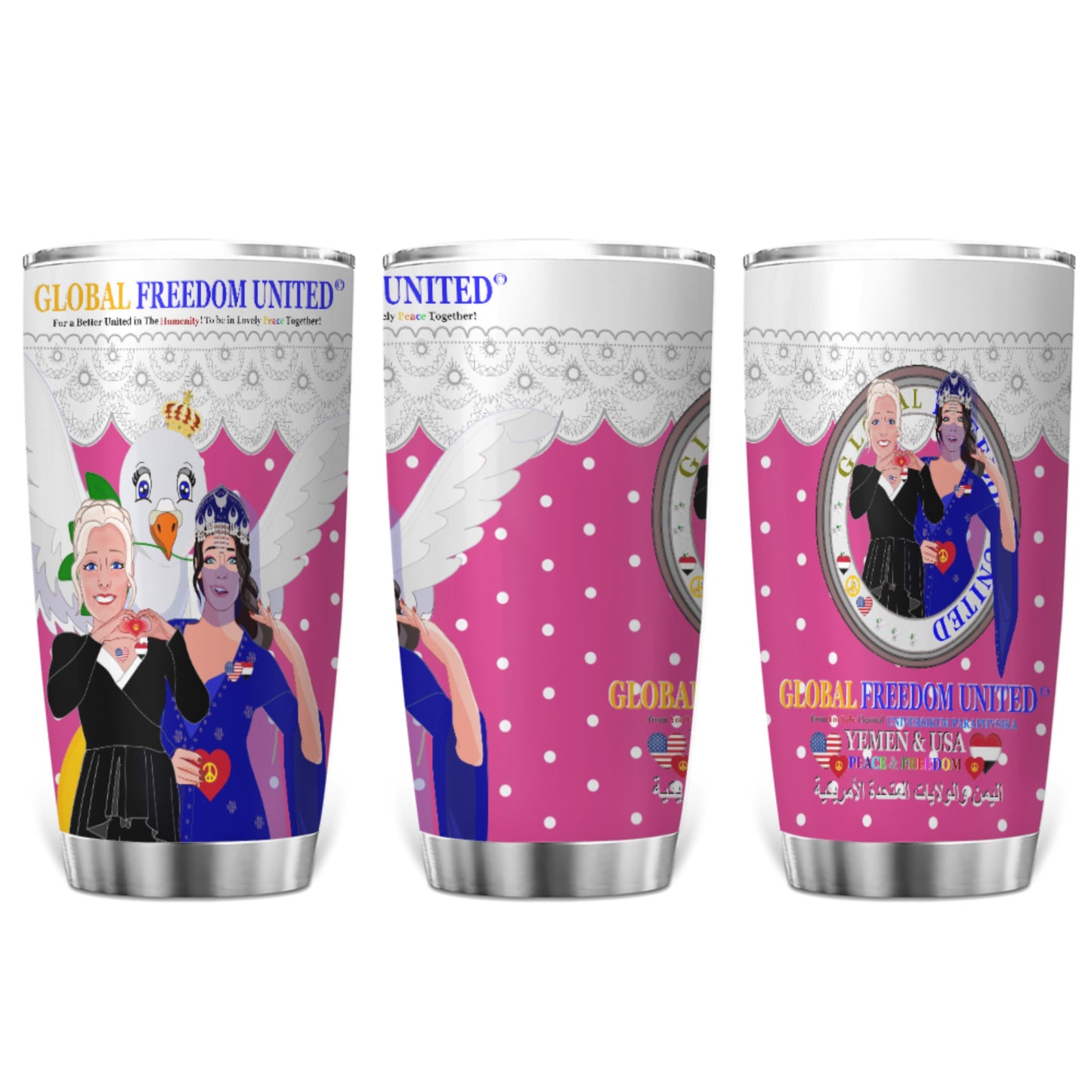 Tumbler GLOBAL FREEDOM UNITED© Women Yemen & USA  Pink2