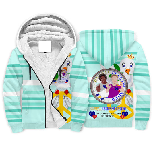 Plush Hoodie GLOBAL FREEDOM UNITED© Men Anti Racism & Fascism Light Green