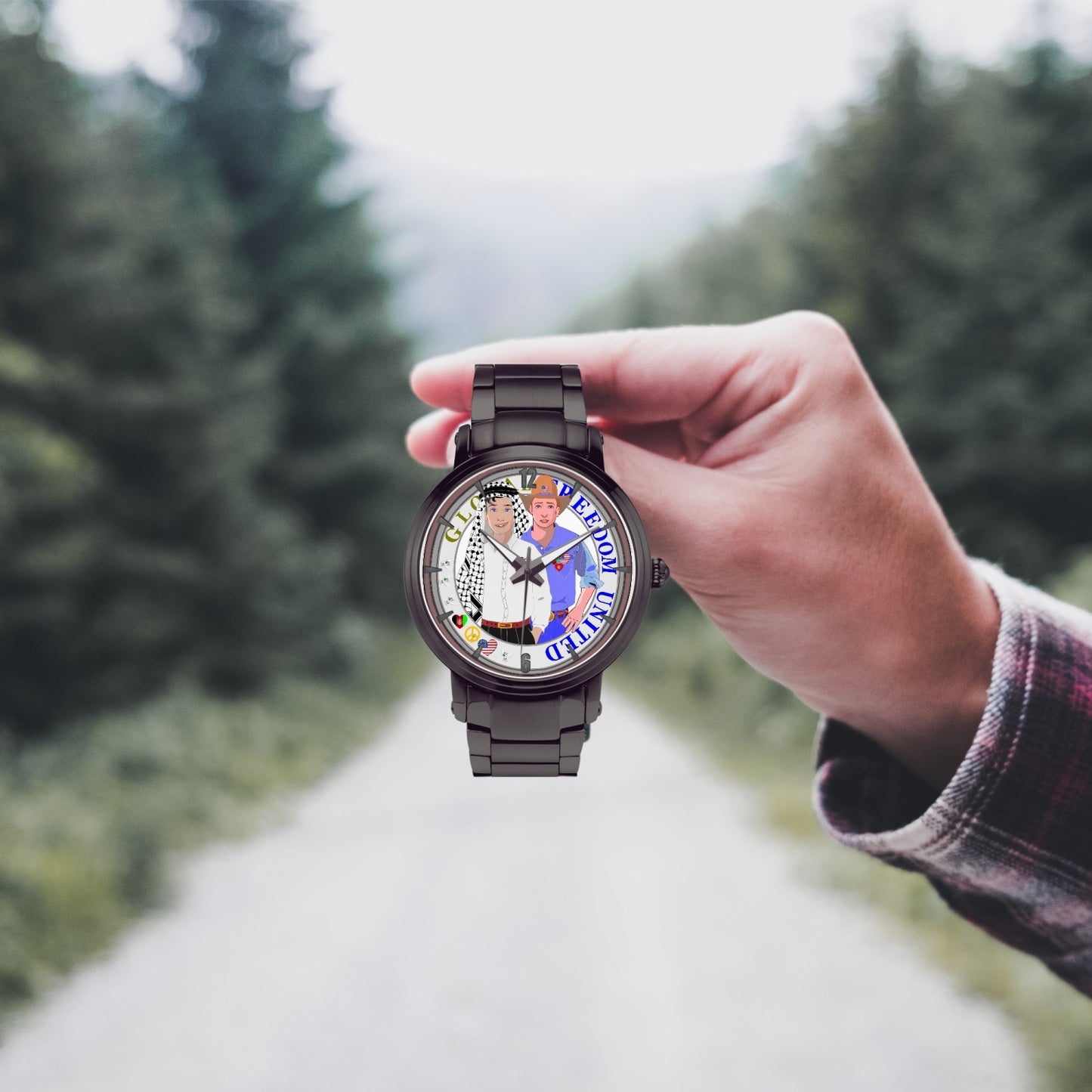 GLOBAL FREEDOM UNITED© New Steel Strap Automatic Watch (With Indicators) Men Afghanistan & USA