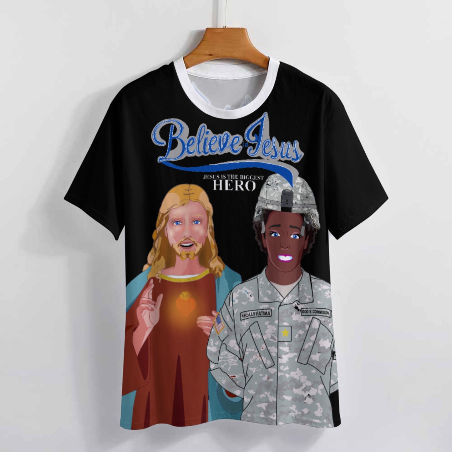 Women´s Black T-shirt Black GLOBAL FREEDOM UNITED© Jesus Christ For US American Hero Afro American Soldiers