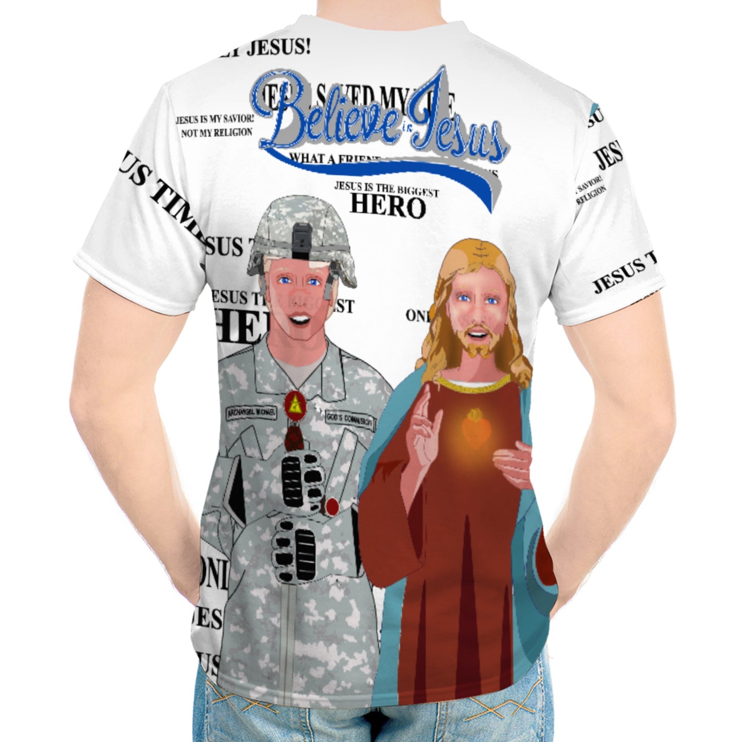 Men´s T-shirt Wight GLOBAL FREEDOM UNITED© Jesus Is A Hero Veteran For US American Soldiers