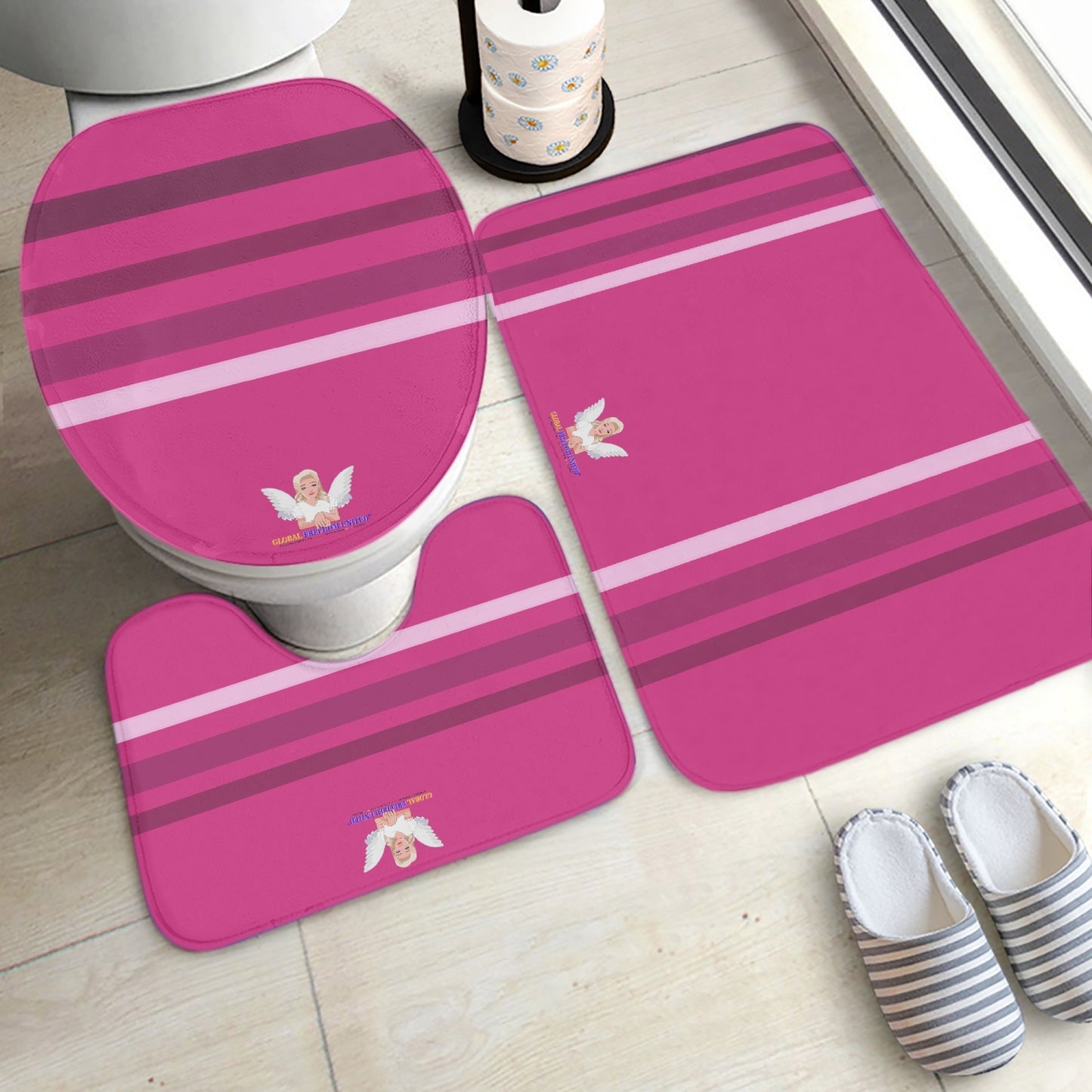 GLOBAL FREEDOM UNITED© Pcs Toilet Rug Set Pink2