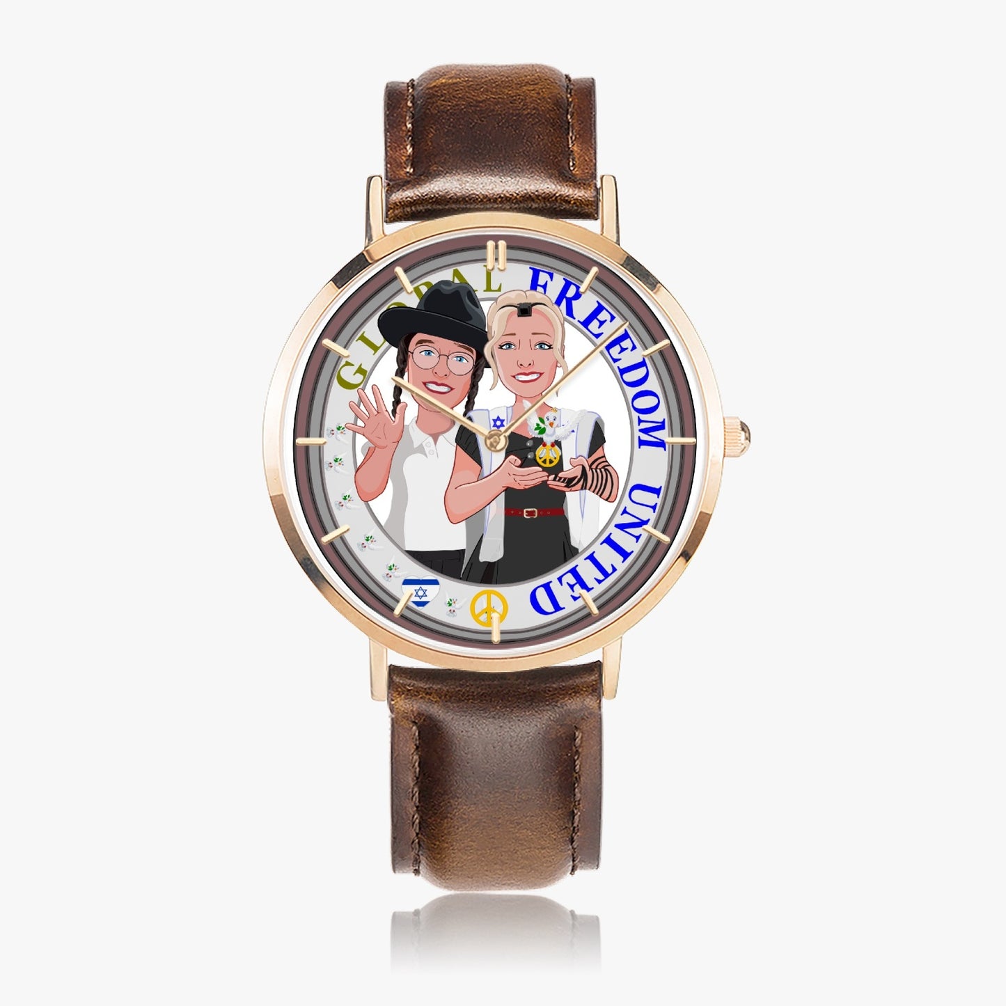 Hot Selling Ultra-Thin Leather Strap Quartz Watch (Rose Gold With Indicators) GLOBAL FREEDOM UNITED© COUPLE ISRAEL