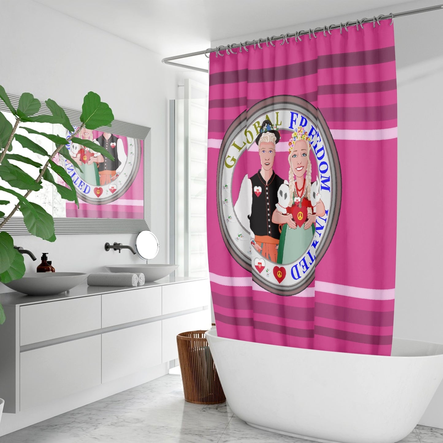 GLOBAL FREEDOM UNITED© Couple Poland Pink2 - Quick-drying Shower Curtain