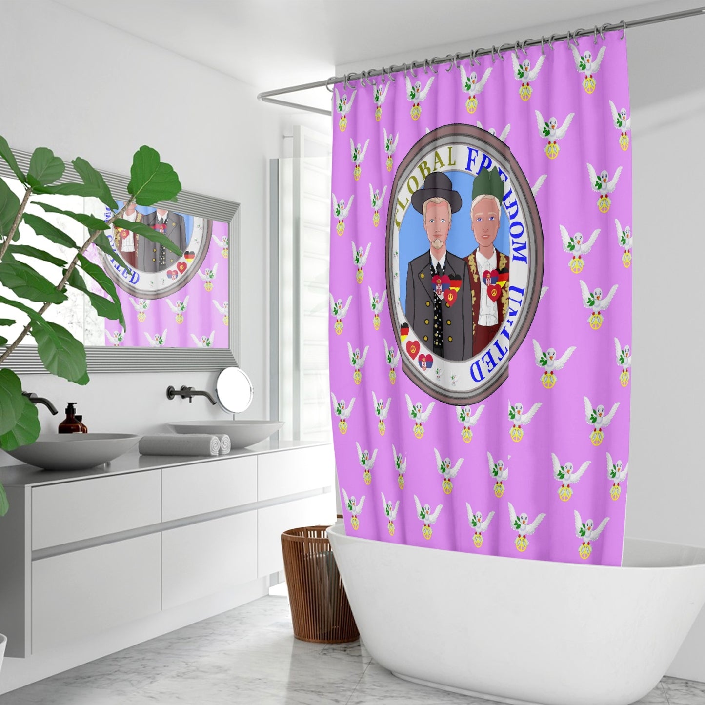 GLOBAL FREEDOM UNITED© Men Serbia & Germany Lilac V1  Quick-drying Shower Curtain171. Quick-drying Shower Curtain
