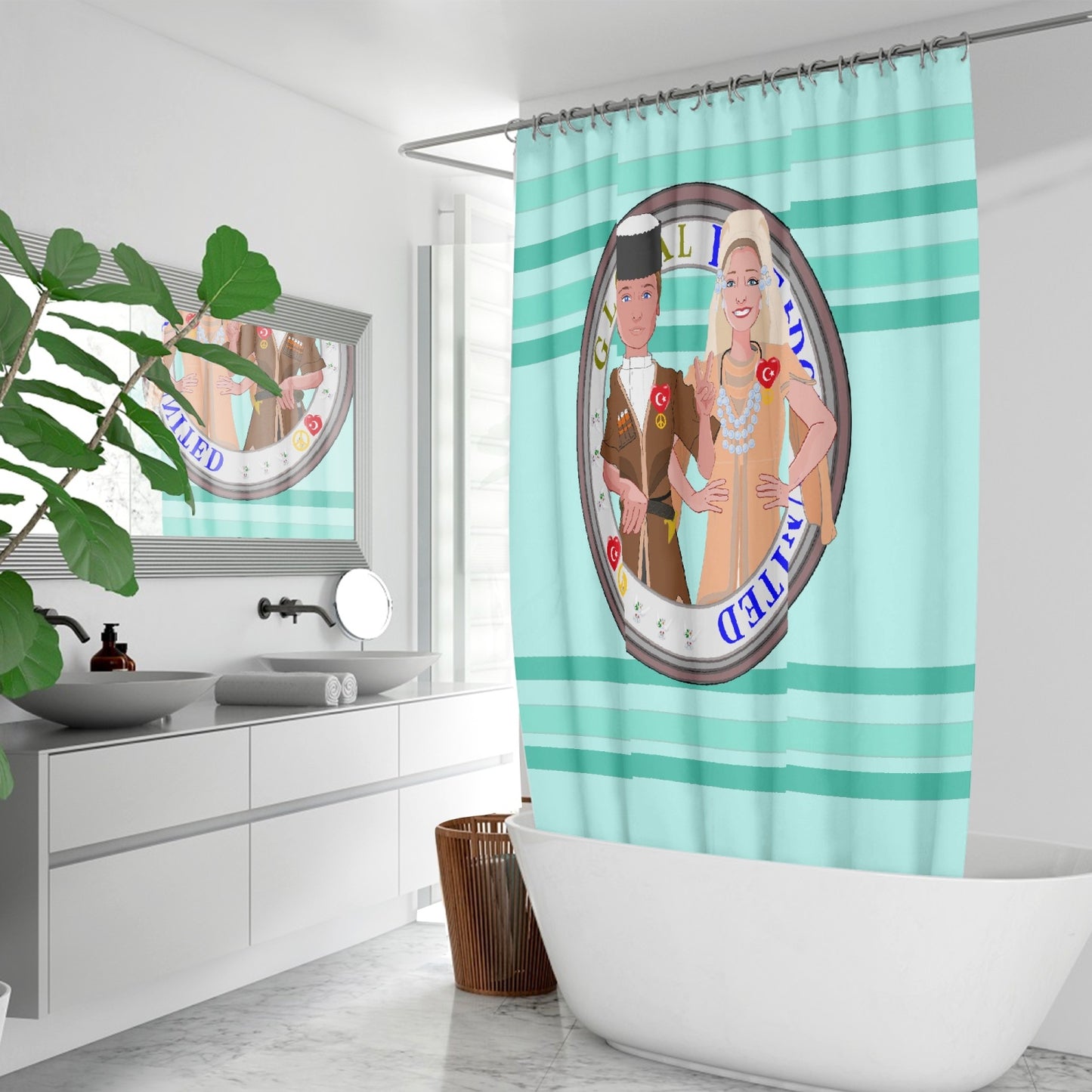 GLOBAL FREEDOM UNITED© Couple Turkey Light Green - Quick-drying Shower Curtain