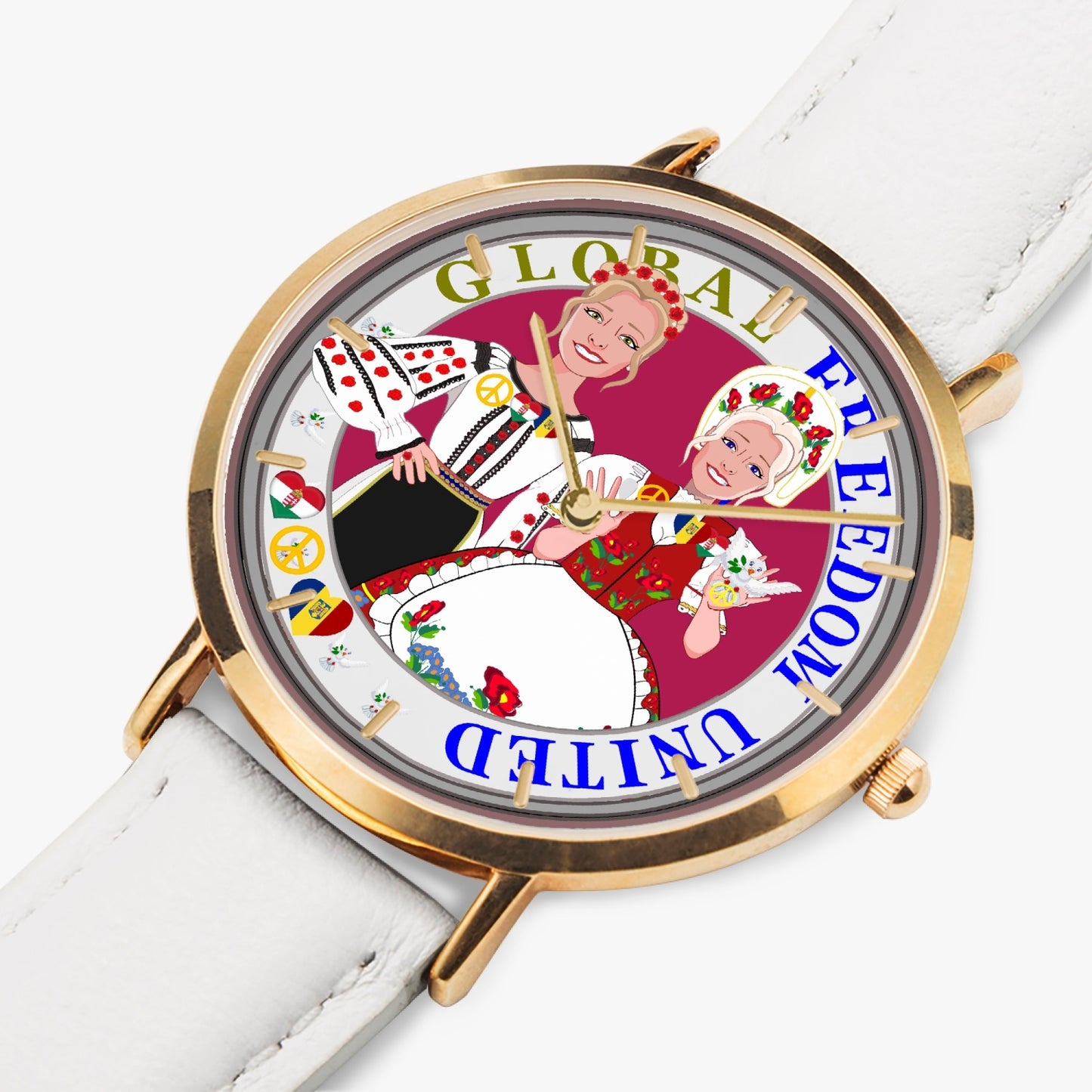 GLOBAL FREEDOM UNITED© Hot Selling Ultra-Thin Leather Strap Quartz Watch (Rose Gold With Indicators) Women Romania & Hungary