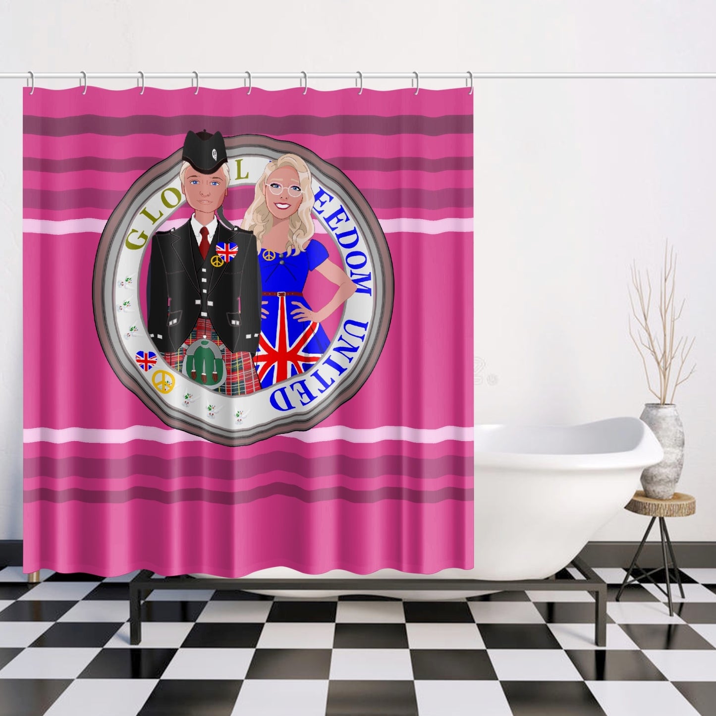GLOBAL FREEDOM UNITED© Couple England Pink2 - Quick-drying Shower Curtain