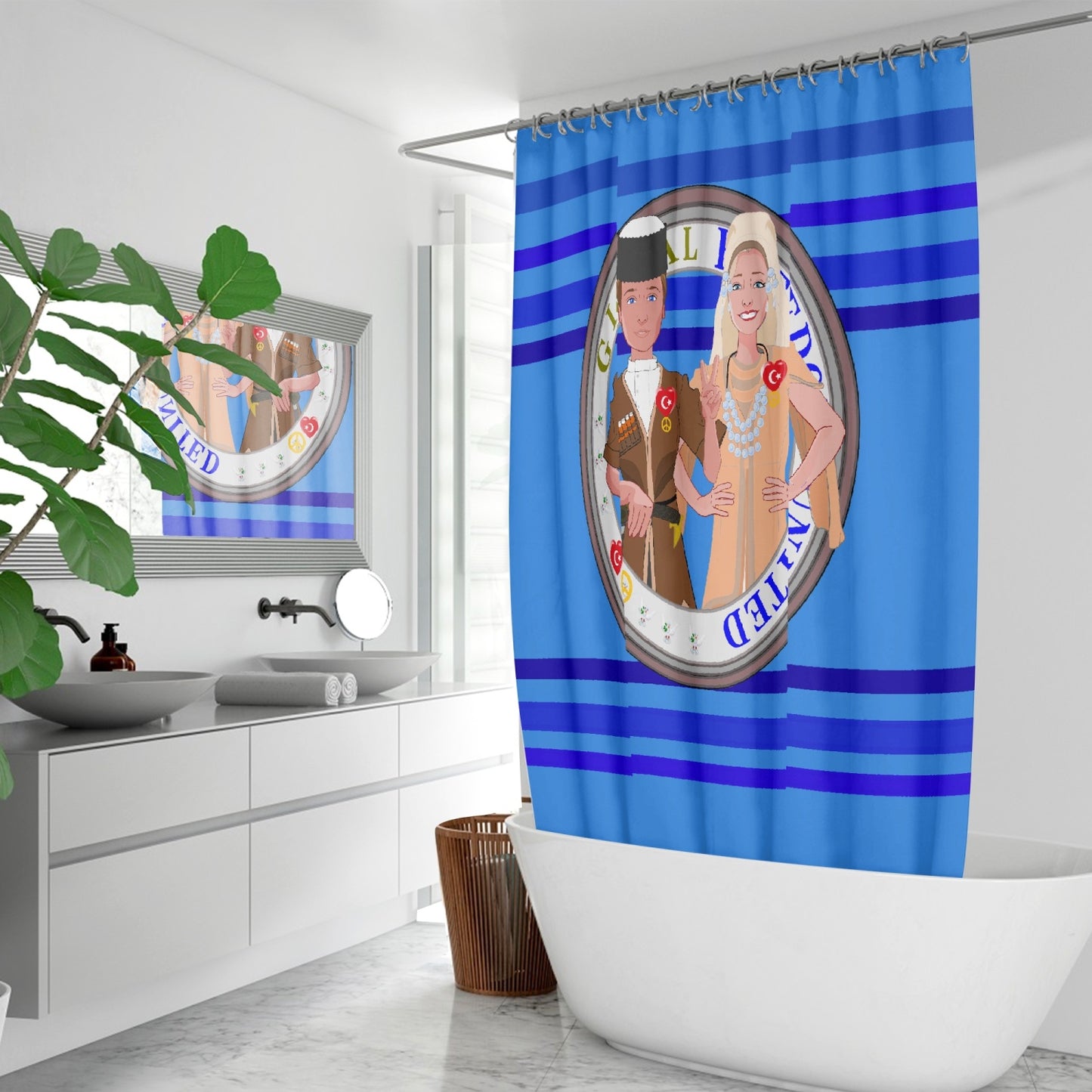 GLOBAL FREEDOM UNITED© Couple Turkey Deep Blue - Quick-drying Shower Curtain