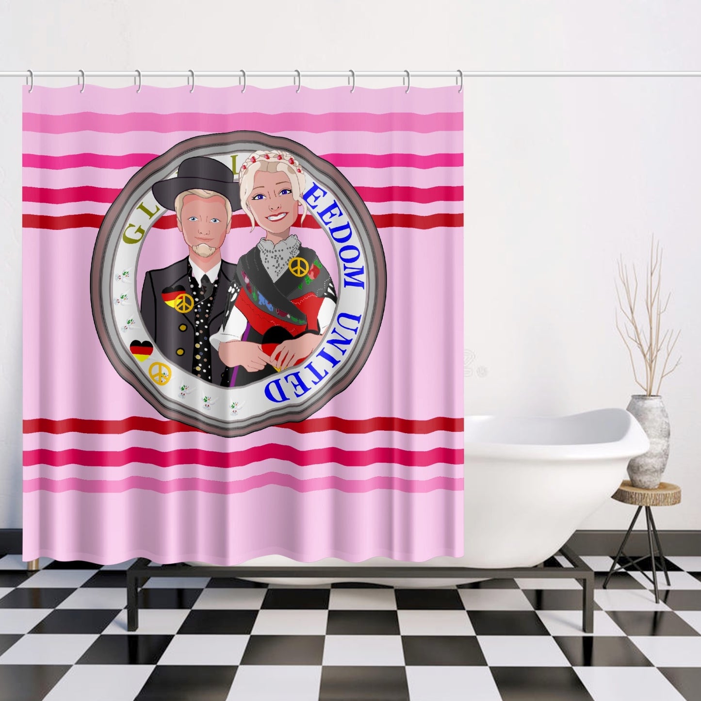 GLOBAL FREEDOM UNITED© Couple Germany V1 Pink1 - Quick-drying Shower Curtain
