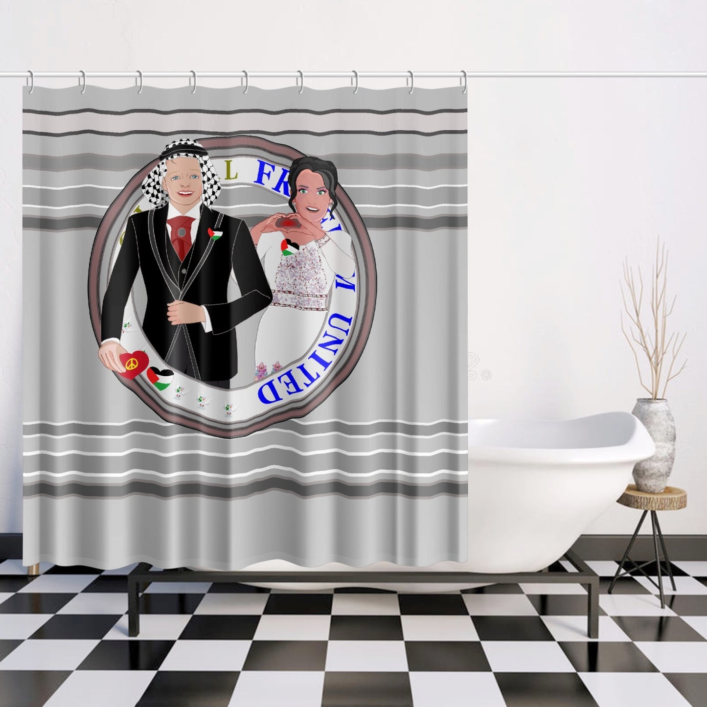 GLOBAL FREEDOM UNITED© Couple Palestina Grey - Quick-drying Shower Curtain