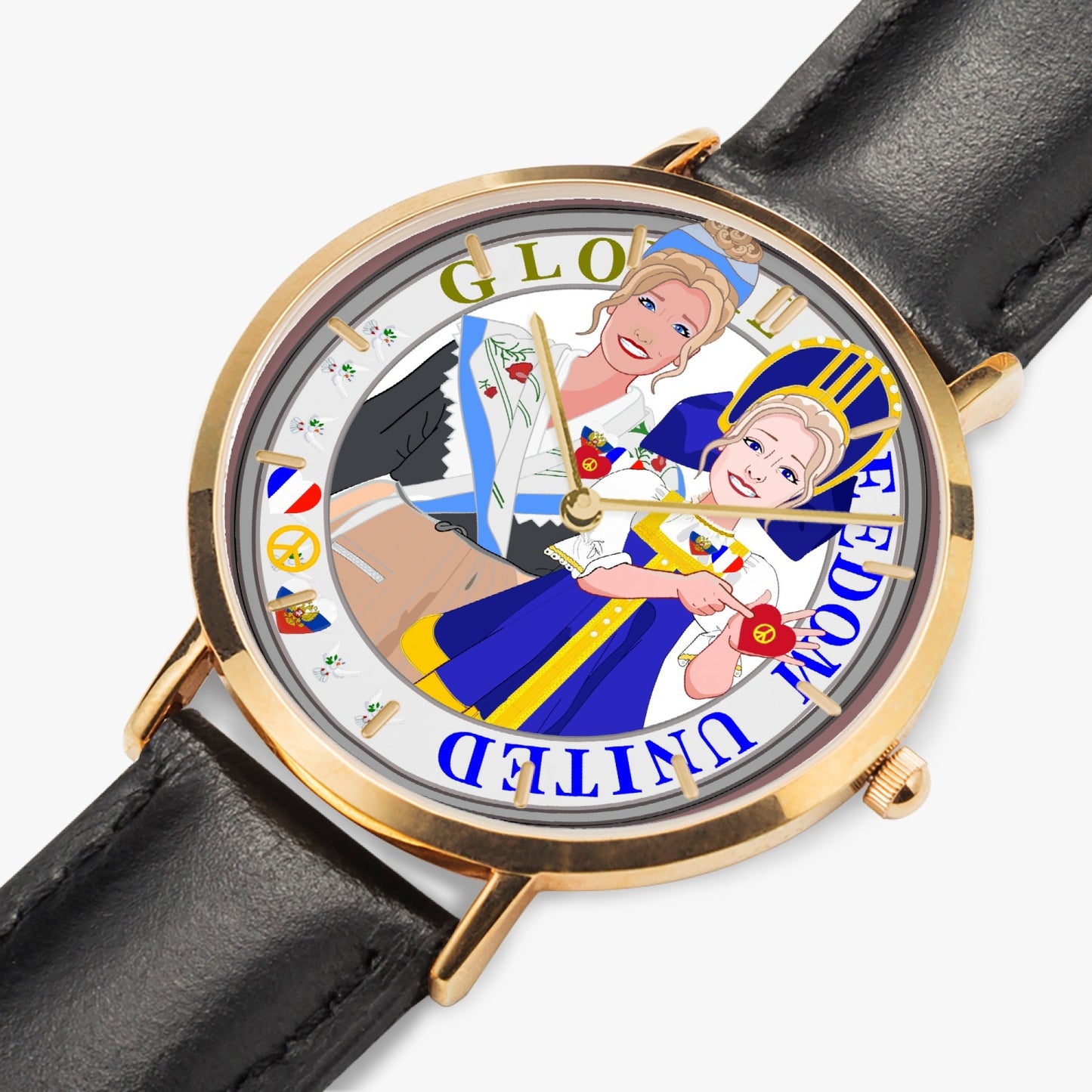 GLOBAL FREEDOM UNITED© Hot Selling Ultra-Thin Leather Strap Quartz Watch (Rose Gold With Indicators) Women French & Russia