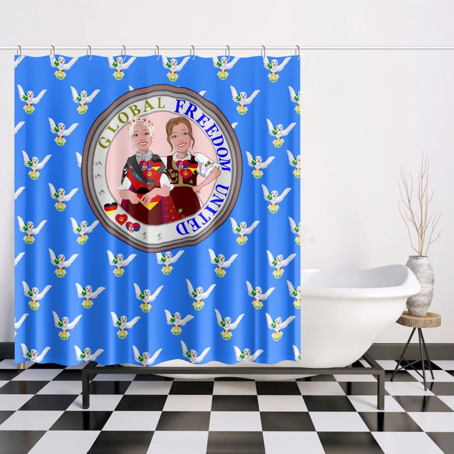 GLOBAL FREEDOM UNITED© Women Serbia & Germany BLUE V1 Quick-drying Shower Curtain171. Quick-drying Shower Curtain