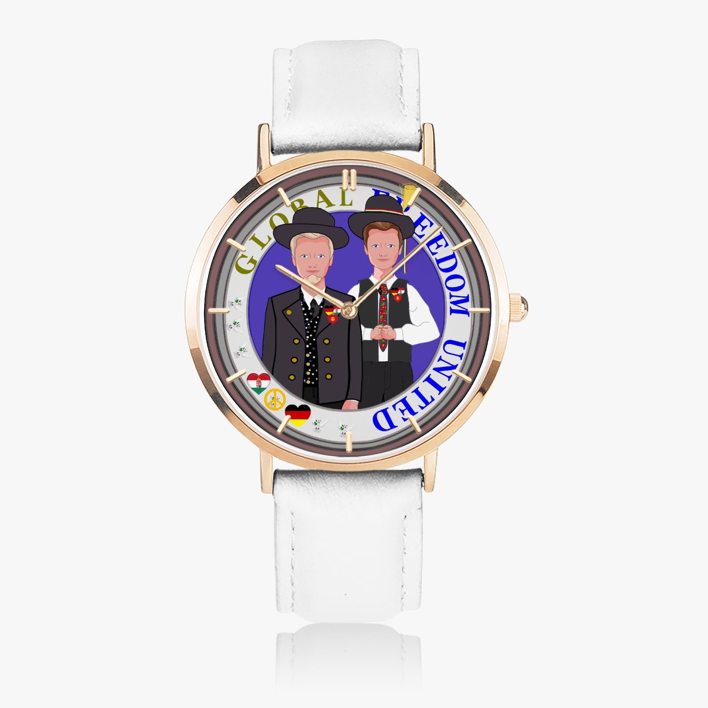 Hot Selling Ultra-Thin Leather Strap Quartz Watch (Rose Gold With Indicators) GLOBAL FREEDOM UNITED MEN GERMANY & HUNGARY