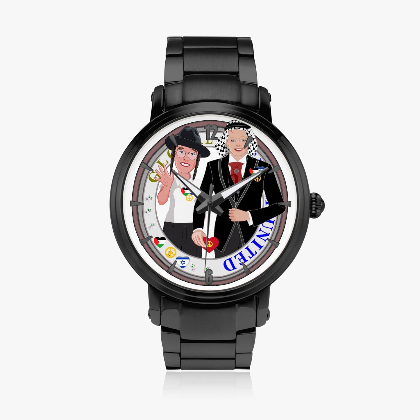 GLOBAL FREEDOM UNITED© New Steel Strap Automatic Watch (With Indicators) Men Israel & Palestina