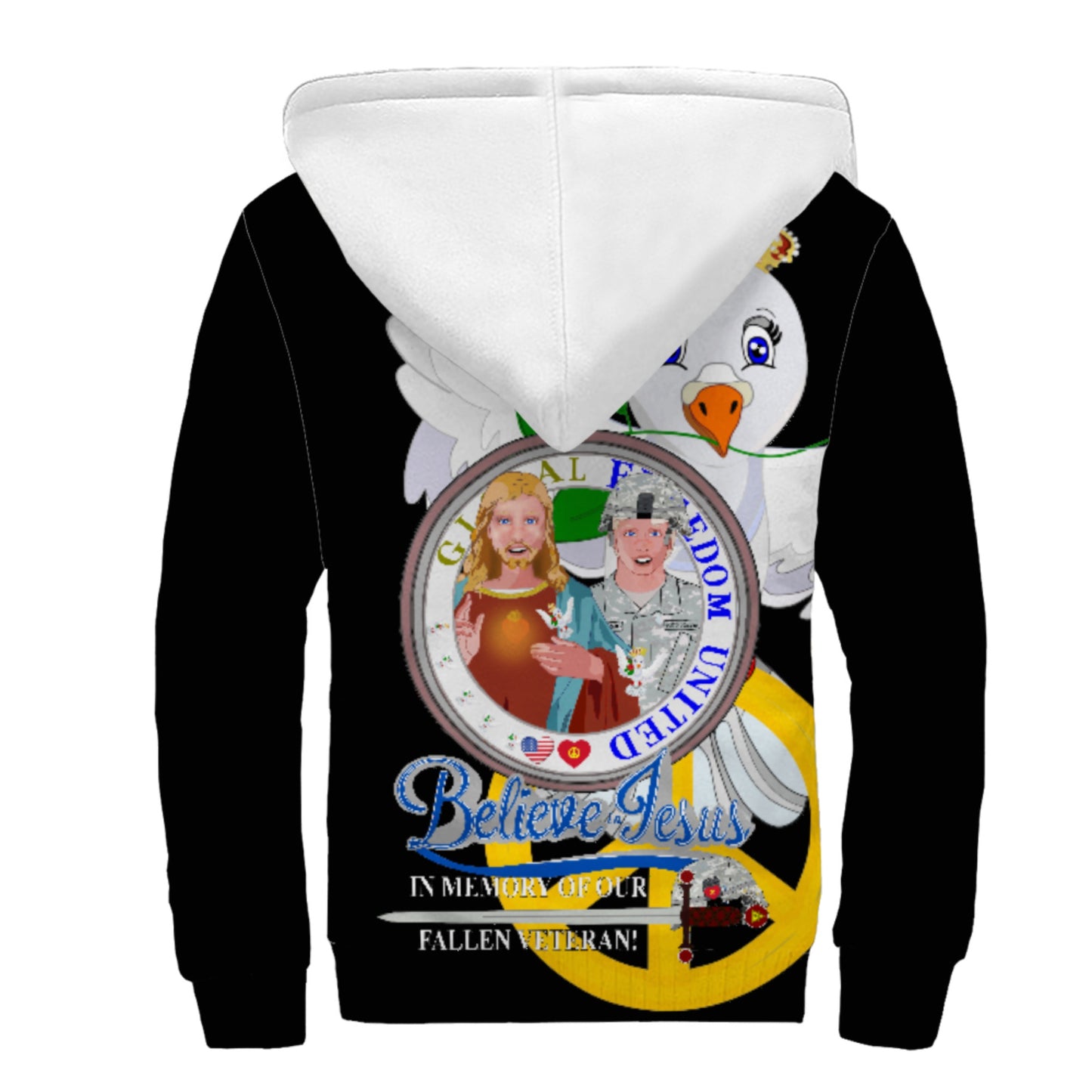 Hoodie Plush Black  GLOBAL FREEDOM UNITED© Jesus Christ For Fallen US American Soldiers