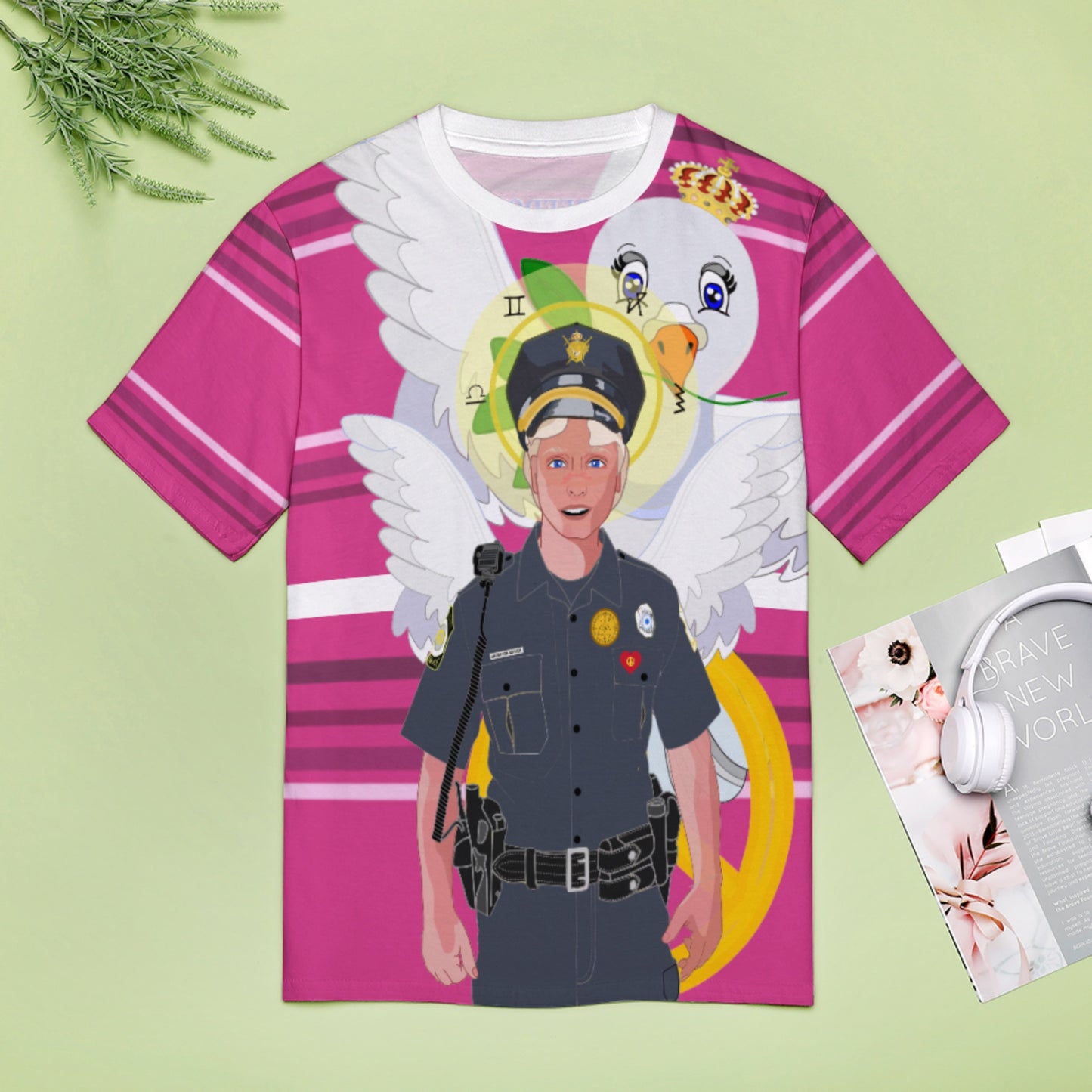 Women´s T-shirt 2 GLOBAL FREEDOM UNITED© Archangel Michael As Policemen Pink2