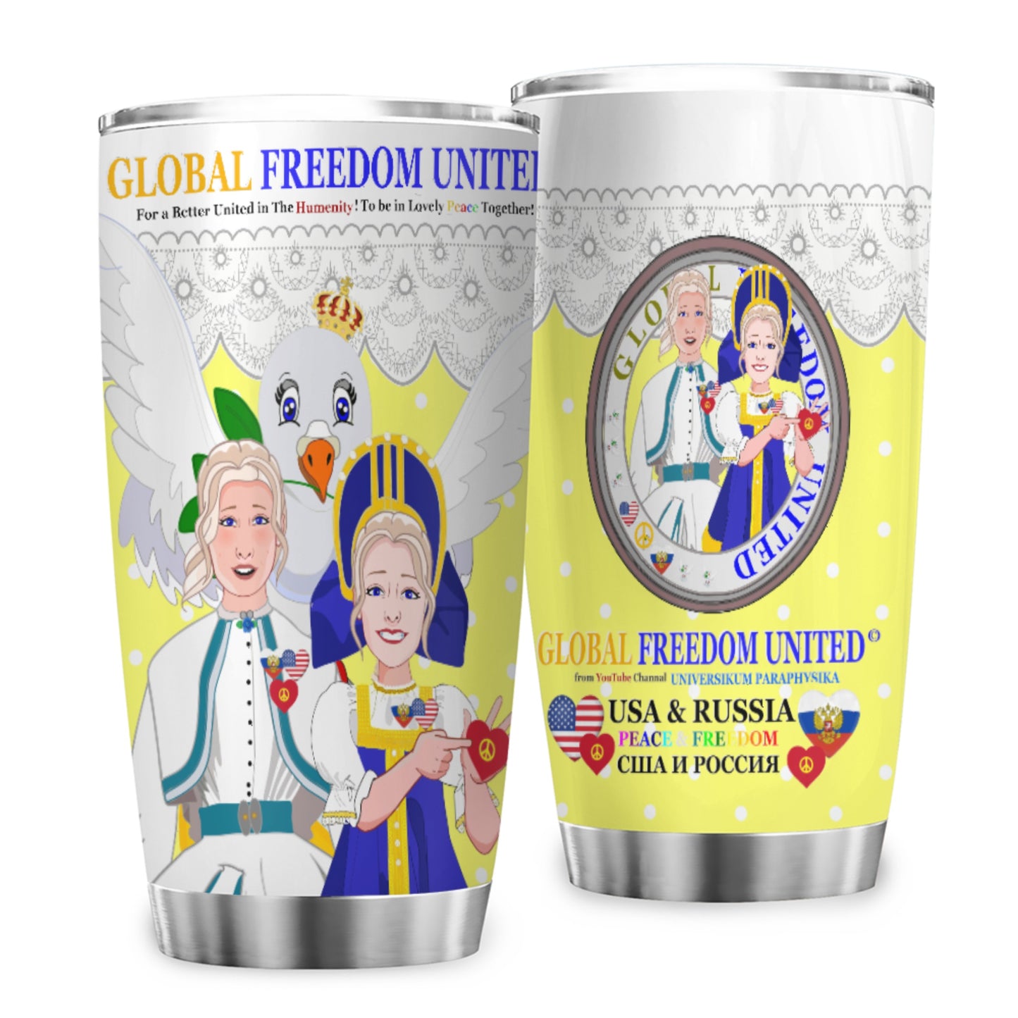 Tumbler GLOBAL FREEDOM UNITED© Women Russia & USA Yellow