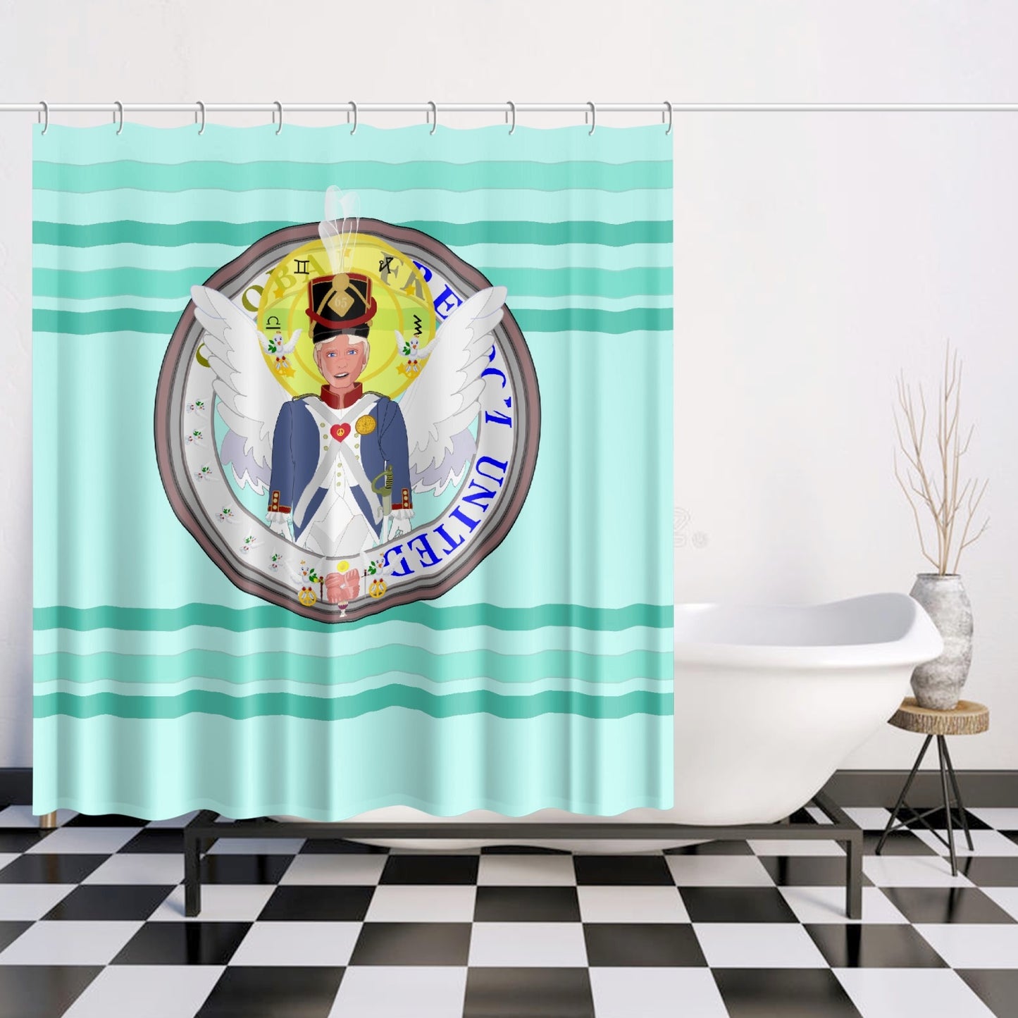 Quick-drying Shower Curtain GLOBAL FREEDOM UNITED© Archangel Michael Version 3 Light Green