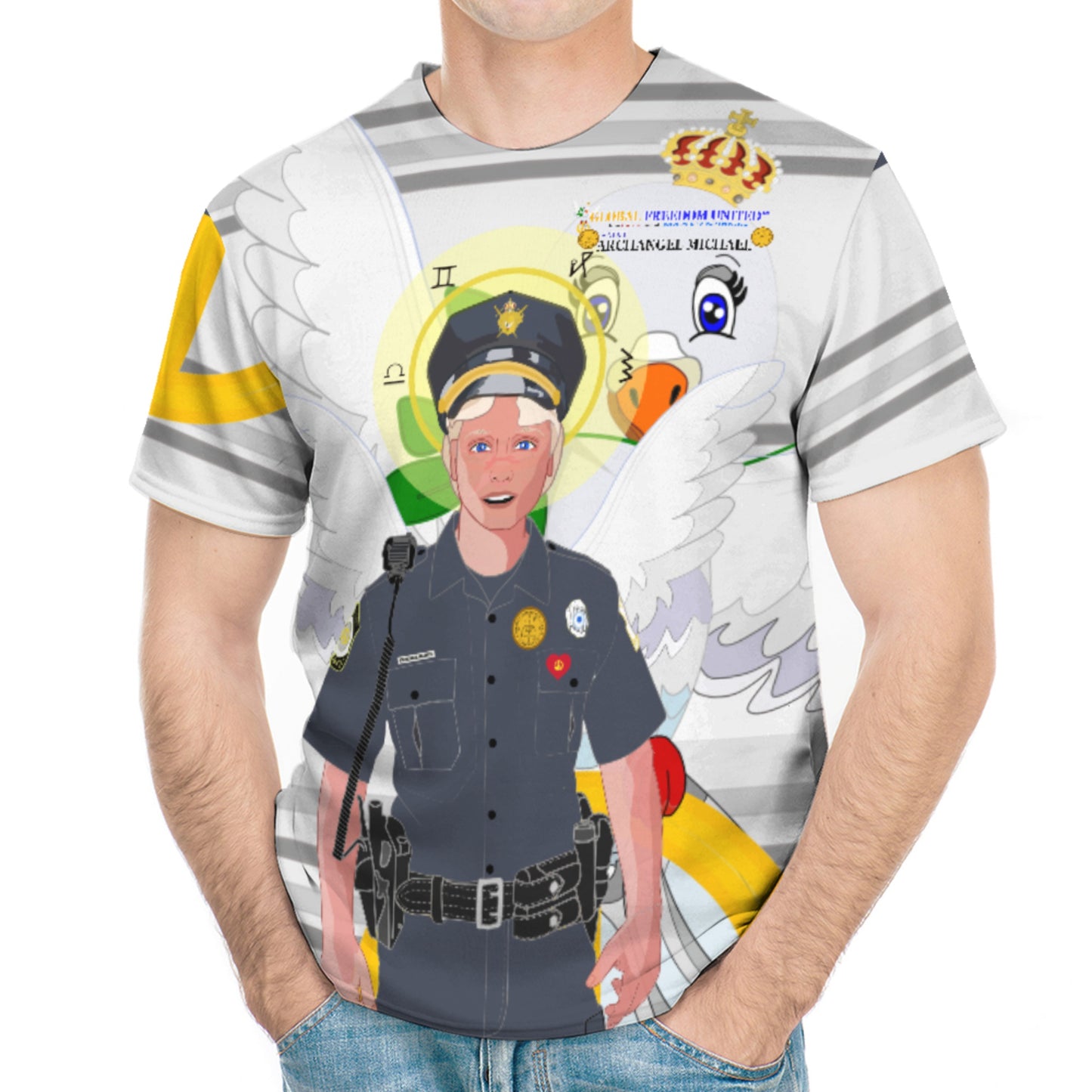 Men´s T-shirt GLOBAL FREEDOM UNITED© Archangel Michael As Policemen Wight