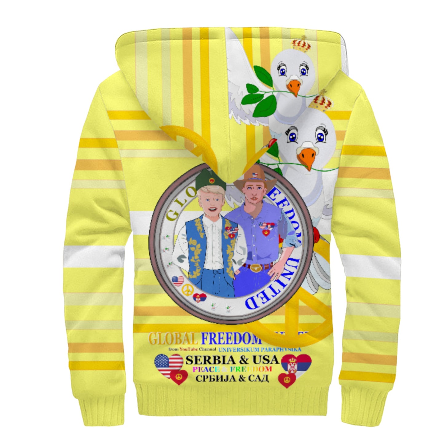 Plush Hoodie GLOBAL FREEDOM UNITED© Men Serbia & USA Yellow