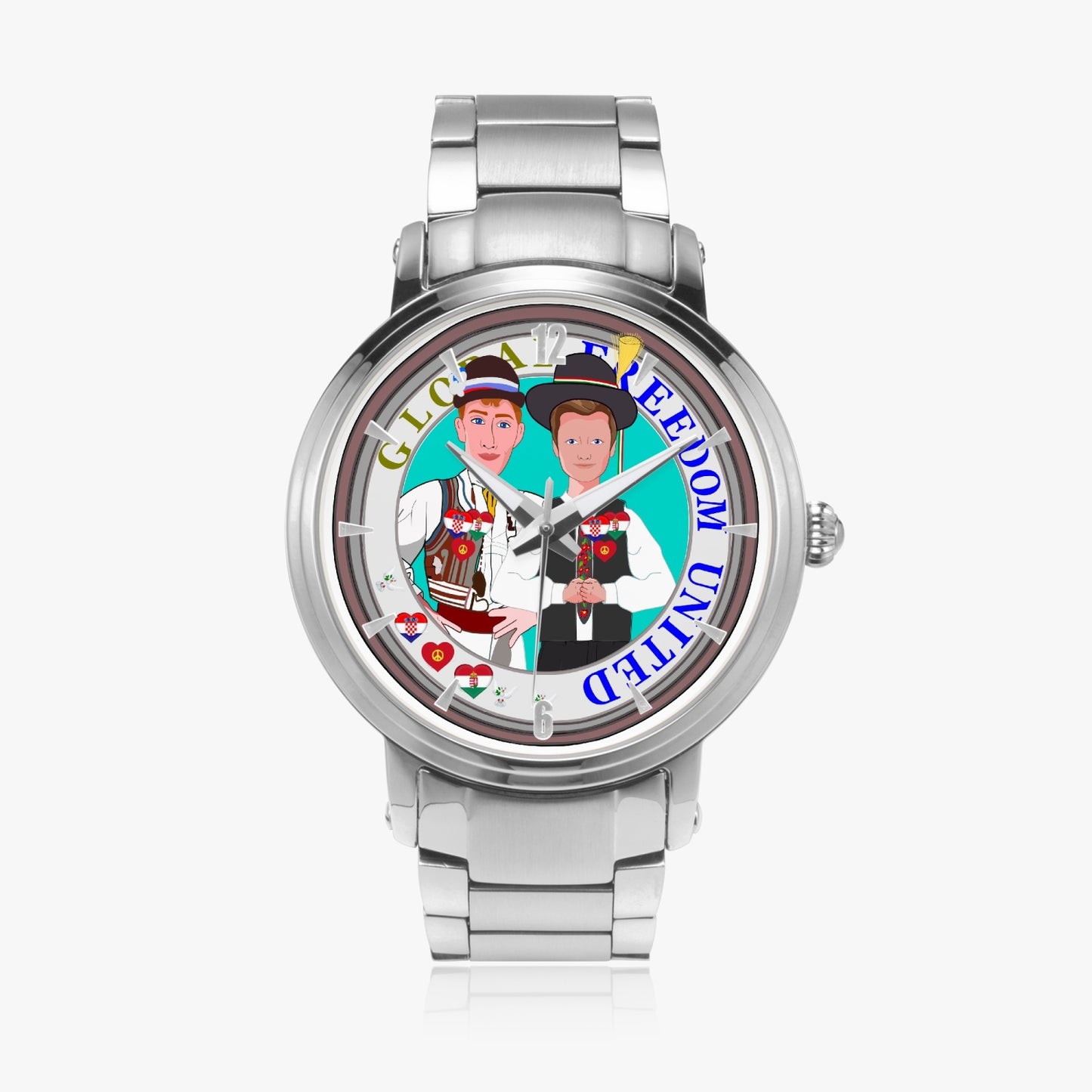 GLOBAL FREEDOM UNITED© New Steel Strap Automatic Watch (With Indicators) Men Croatia & Hungary V1