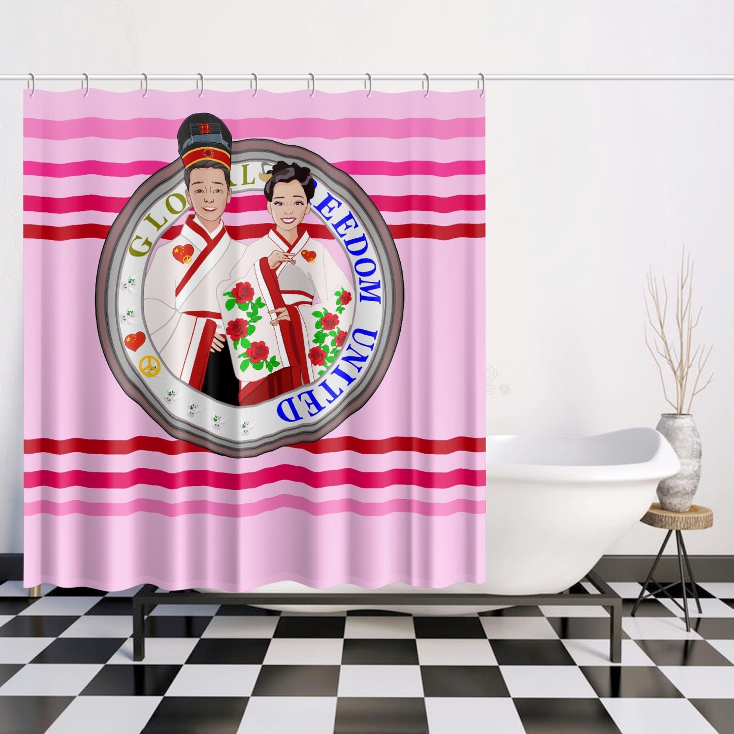 GLOBAL FREEDOM UNITED© Couple China Pink1 - Quick-drying Shower Curtain
