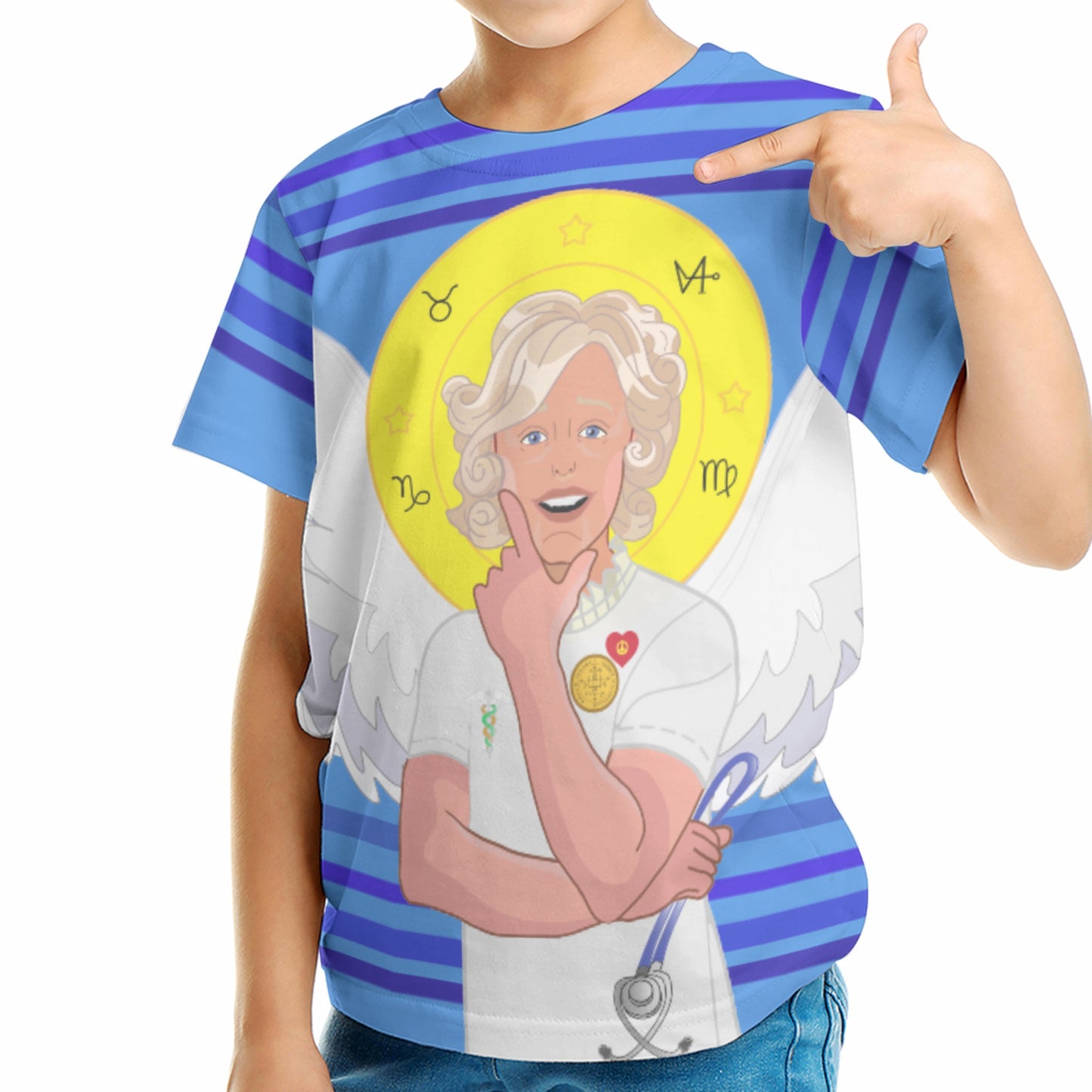 Kid´s T-shirt 2 GLOBAL FREEDOM UNITED© Archangel Gabriel English  Deep Blue