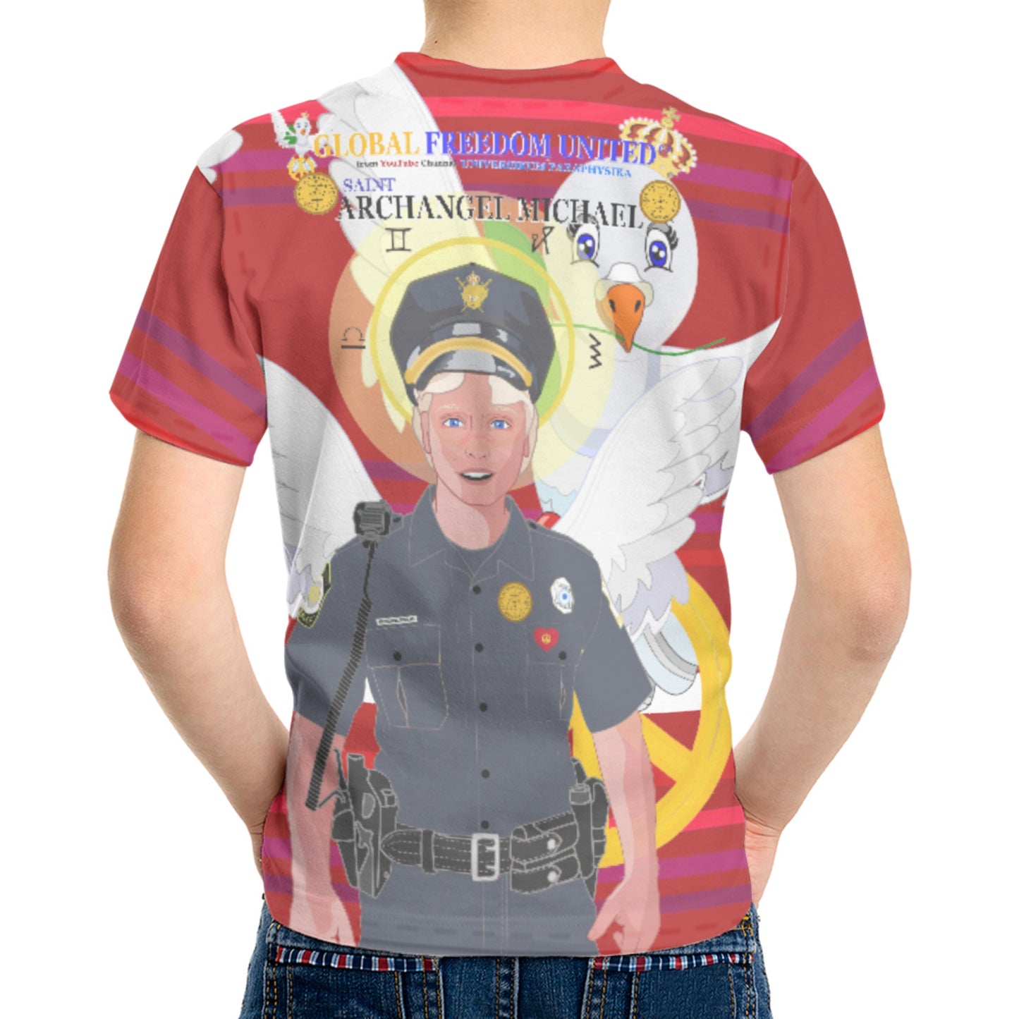 Childrens T-shirt GLOBAL FREEDOM UNITED© Archangel Michael As Policemen Pink1