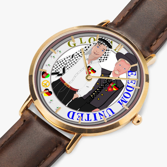GLOBAL FREEDOM UNITED© Hot Selling Ultra-Thin Leather Strap Quartz Watch (Rose Gold With Indicators) Men Afghanistan & Germany