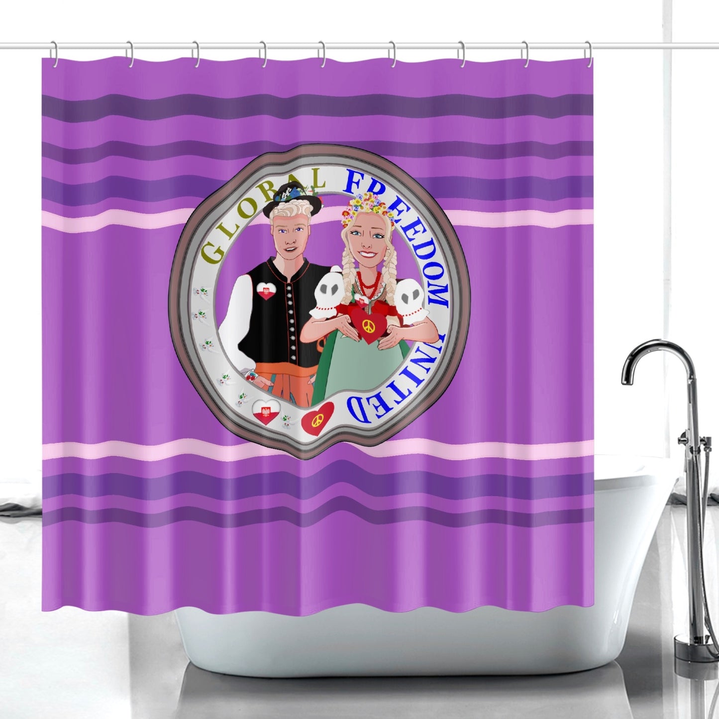 GLOBAL FREEDOM UNITED© Couple Poland Lilac - Quick-drying Shower Curtain