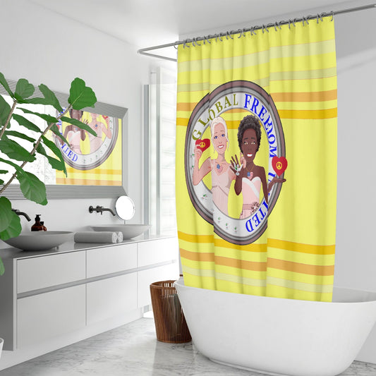 Quick-drying Shower Curtain GLOBAL FREEDOM UNITED© Men Anti Fascism & Racism USA Yellow