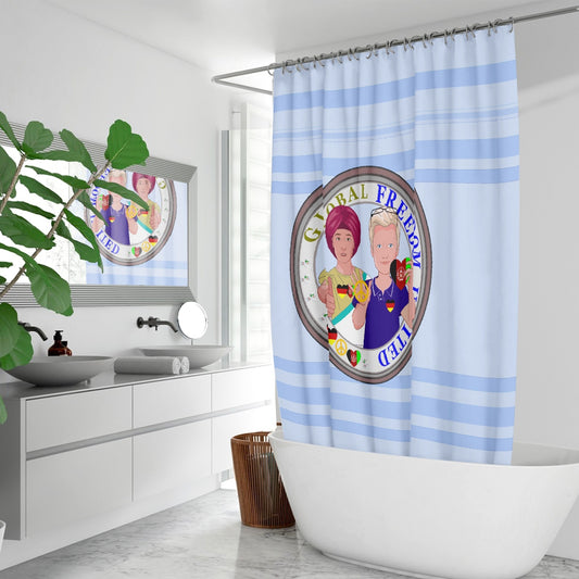 Quick-drying Shower Curtain GLOBAL FREEDOM UNITED© Men Afghanistan & Germany Light Blue