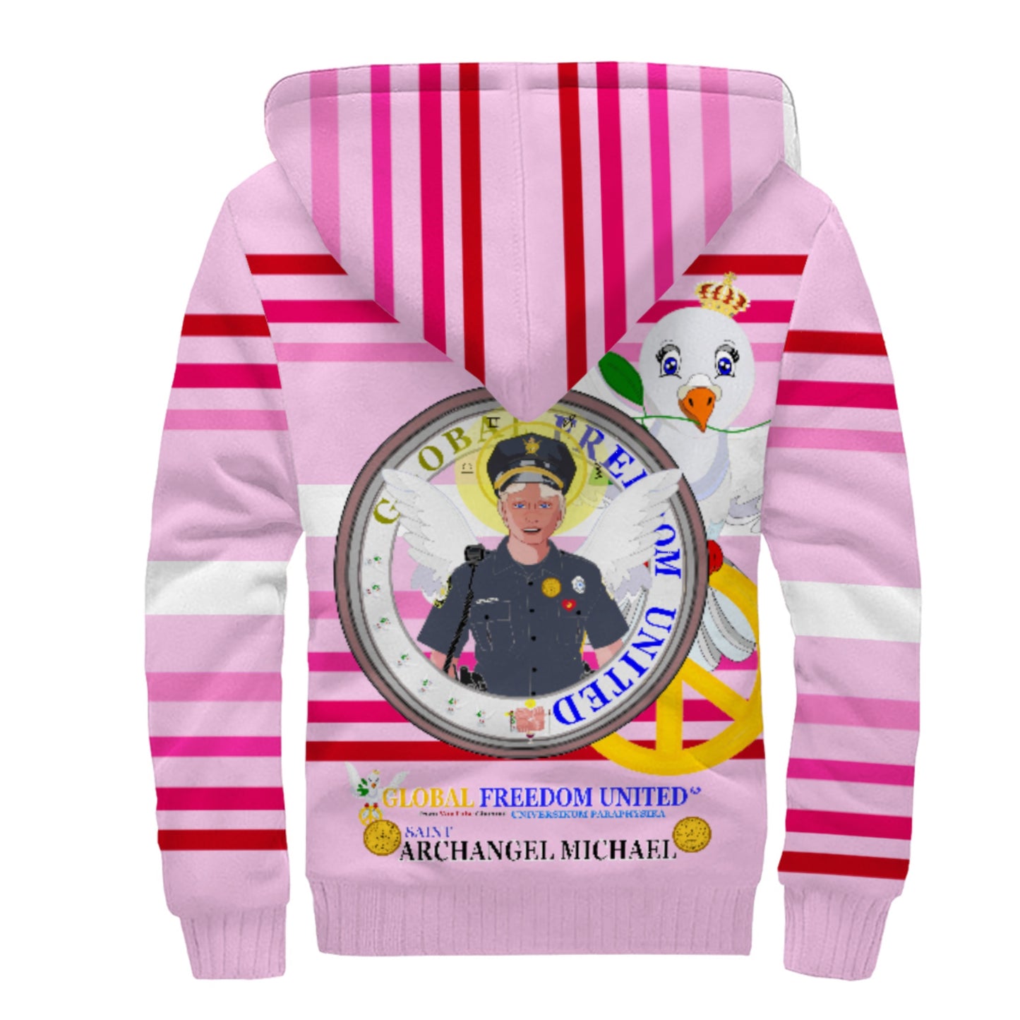Plush Hoodie GLOBAL FREEDOM UNITED© Archangel Michael As Policemen Pink1