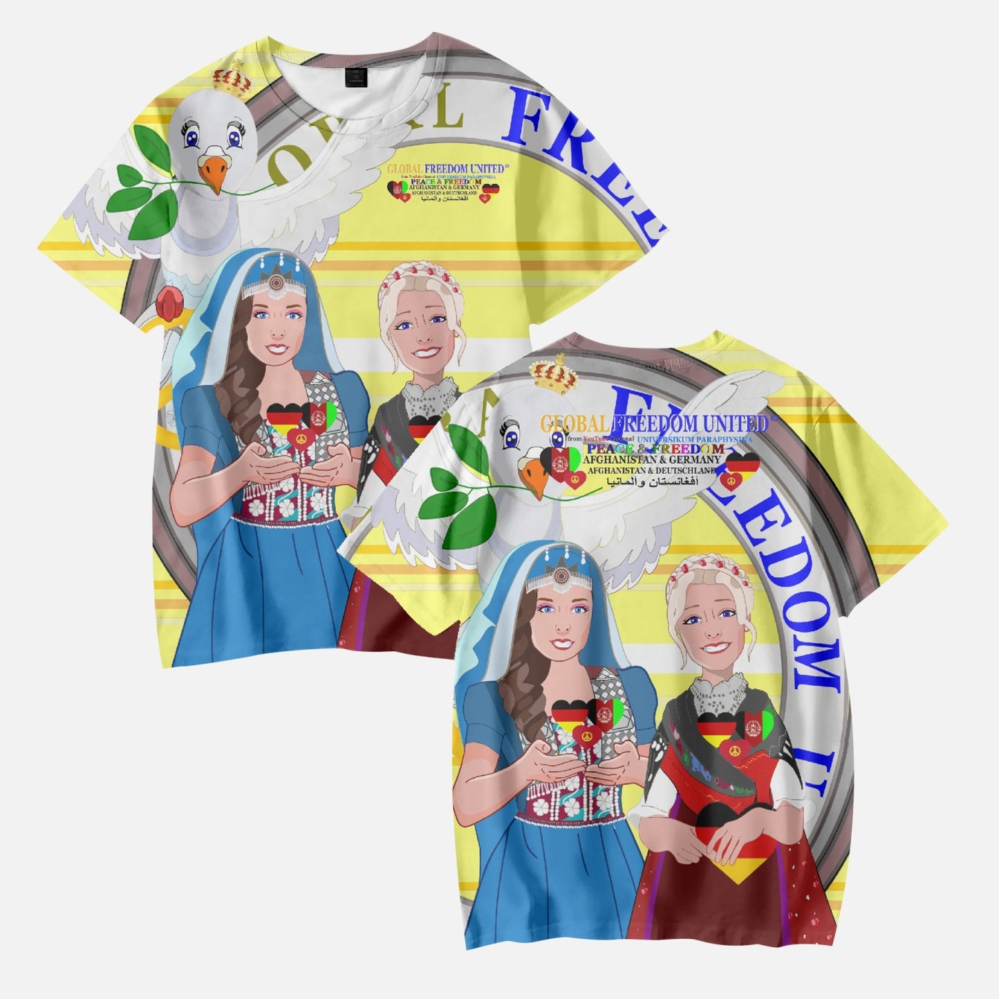 Short T-Shirts for Girls GLOBAL FREEDOM UNITED AFGHANISTAN & GERMANY V1 YELLOW