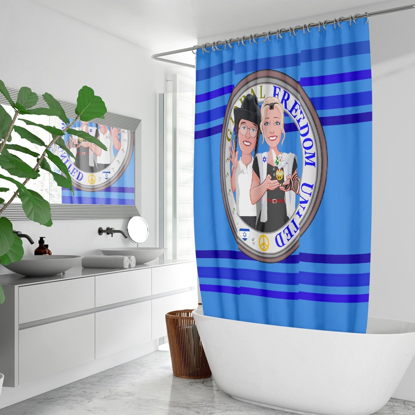 GLOBAL FREEDOM UNITED© Couple Israel Deep Blue - Quick-drying Shower Curtain