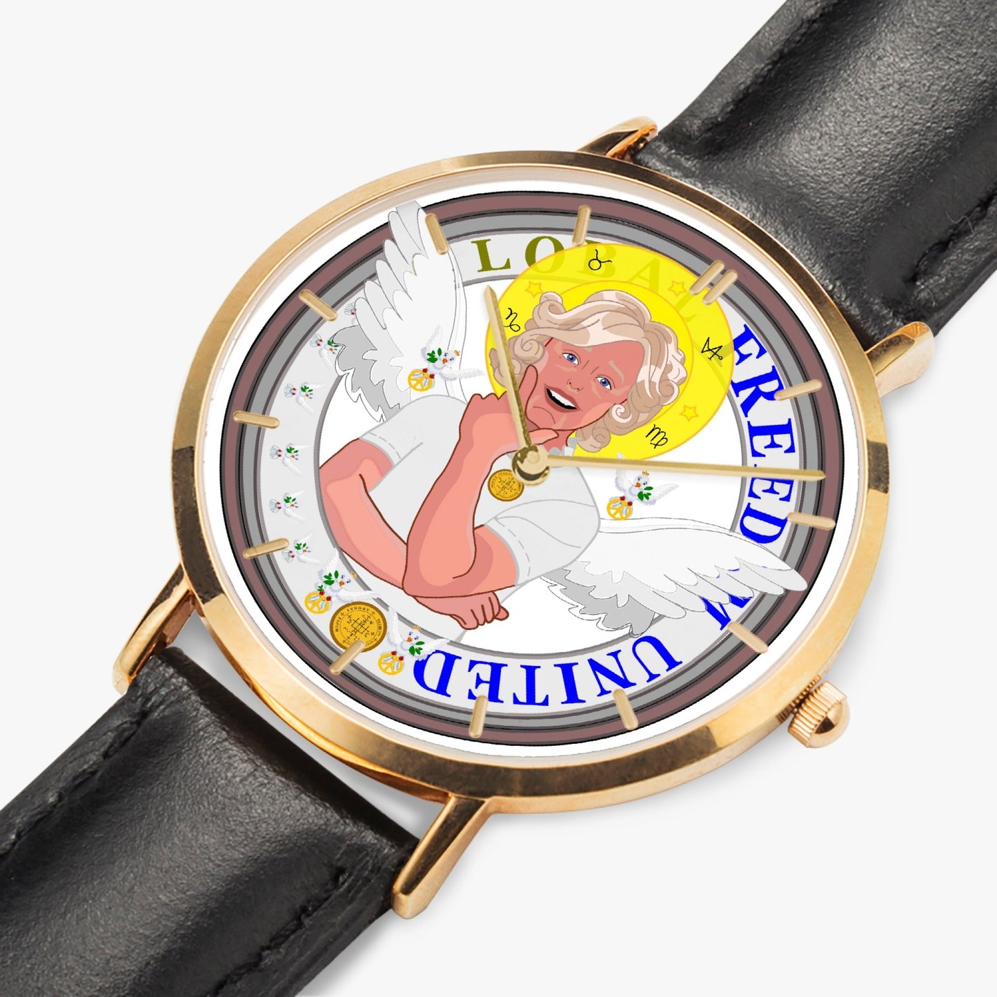 GLOBAL FREEDOM UNITED© ARCHANGEL GABRIEL - Hot Selling Ultra-Thin Leather Strap Quartz Watch (Rose Gold With Indicators)