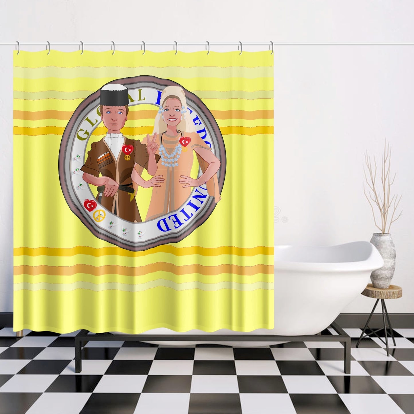 GLOBAL FREEDOM UNITED© Couple Turkey Yellow - Quick-drying Shower Curtain