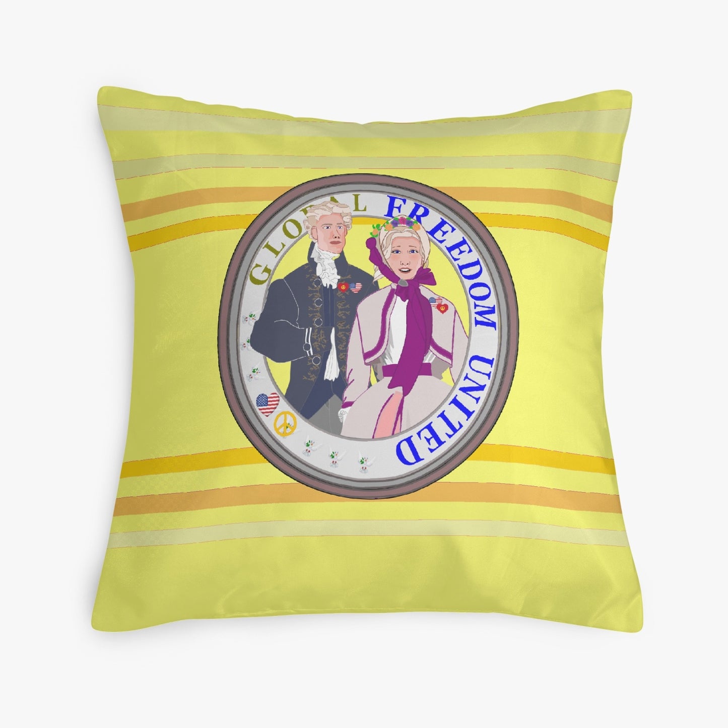 GLOBAL FREEDOM UNITED© Couple USA Georg Washington Yellow - Square Pillow Cover