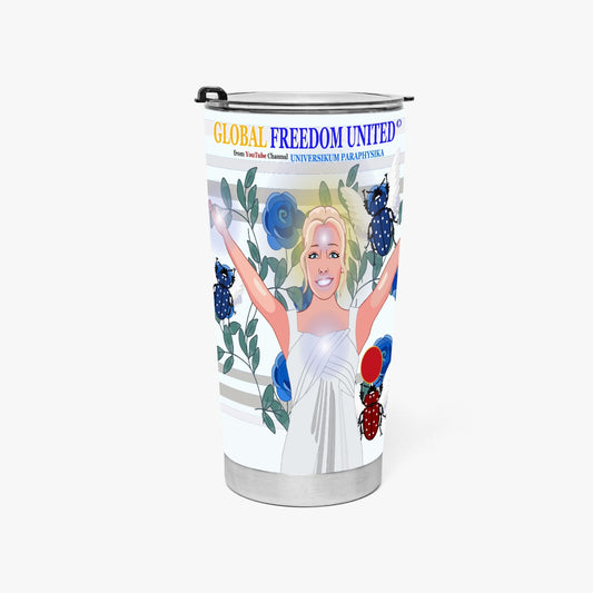 Tumbler GLOBAL FREEDOM UNITED© UNIVERSIKUM PARAPHYSIKA SPIRITUEL Blue ROSES with Skarabeus Beetle