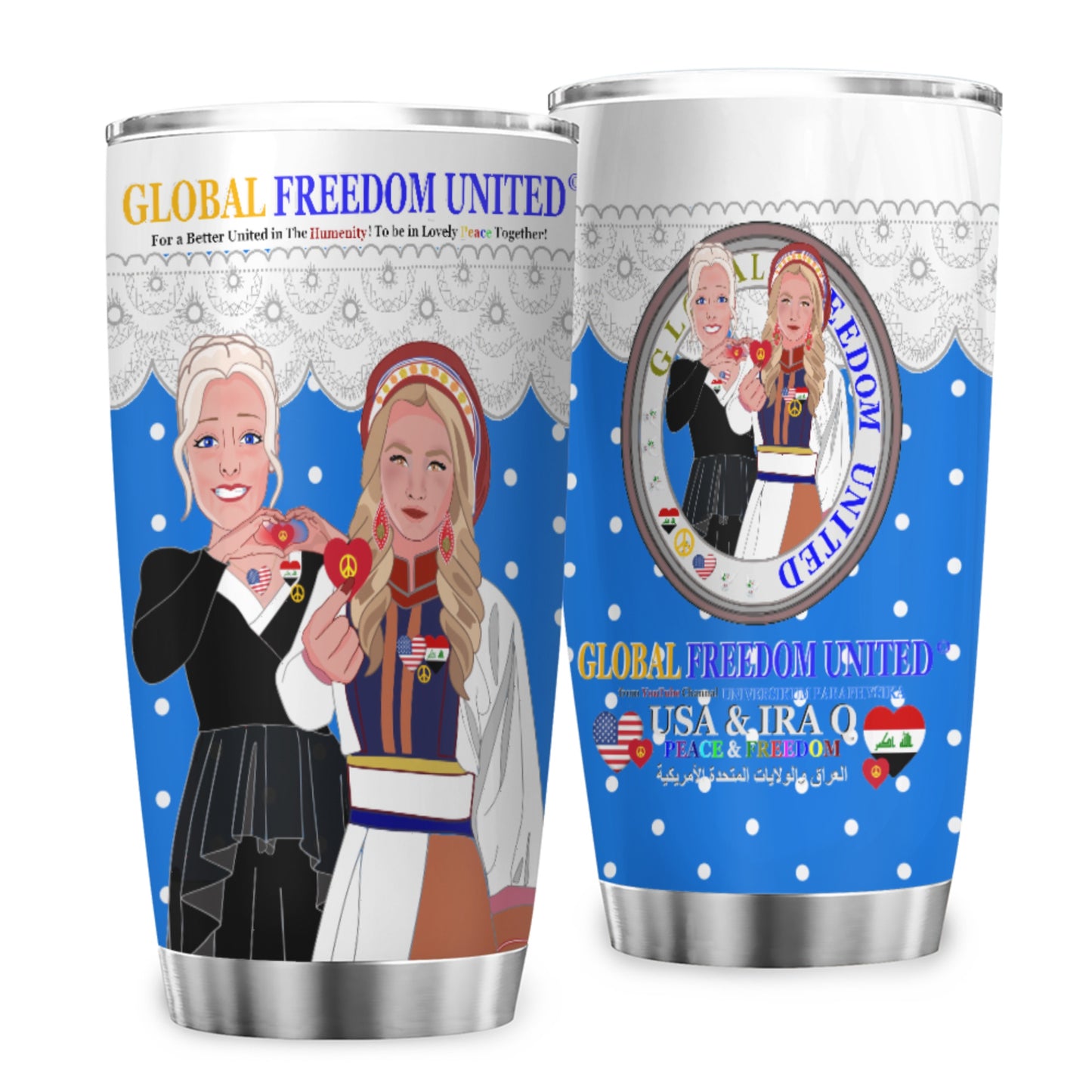 Tumbler GLOBAL FREEDOM UNITED© Women Iraq & USA Blue
