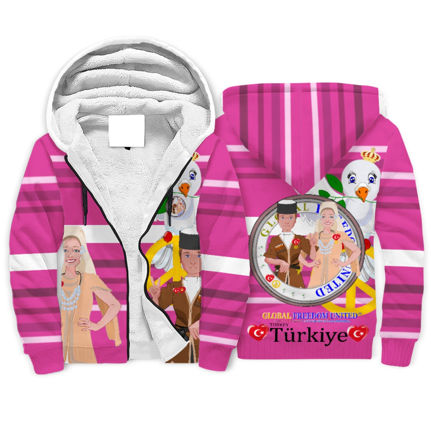 Plush Hoodie GLOBAL FREEDOM UNITED© Couple Turkey Pink2