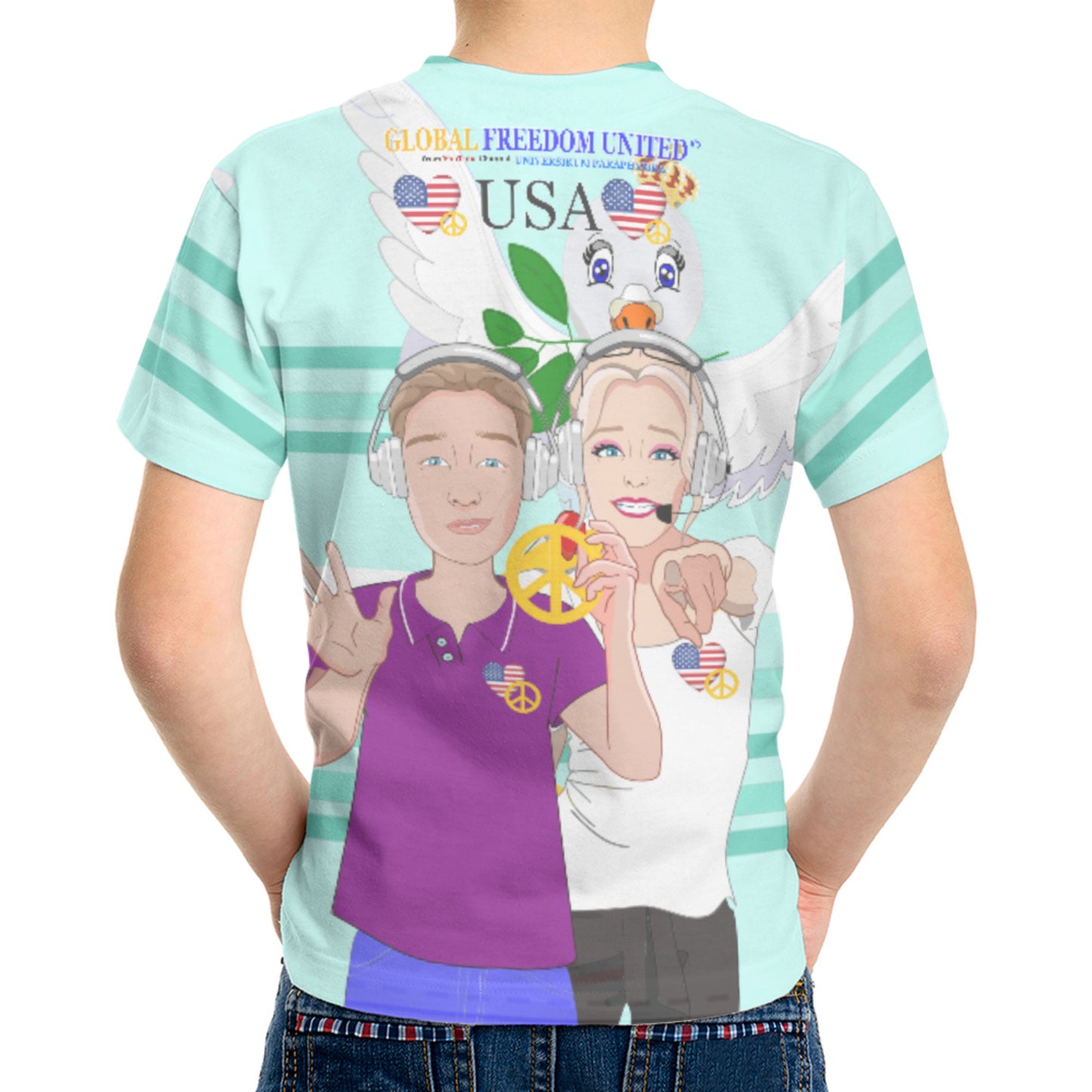 Kit´s T-shirt GLOBAL FREEDOM UNITED© Couple USA Wight American Light Green