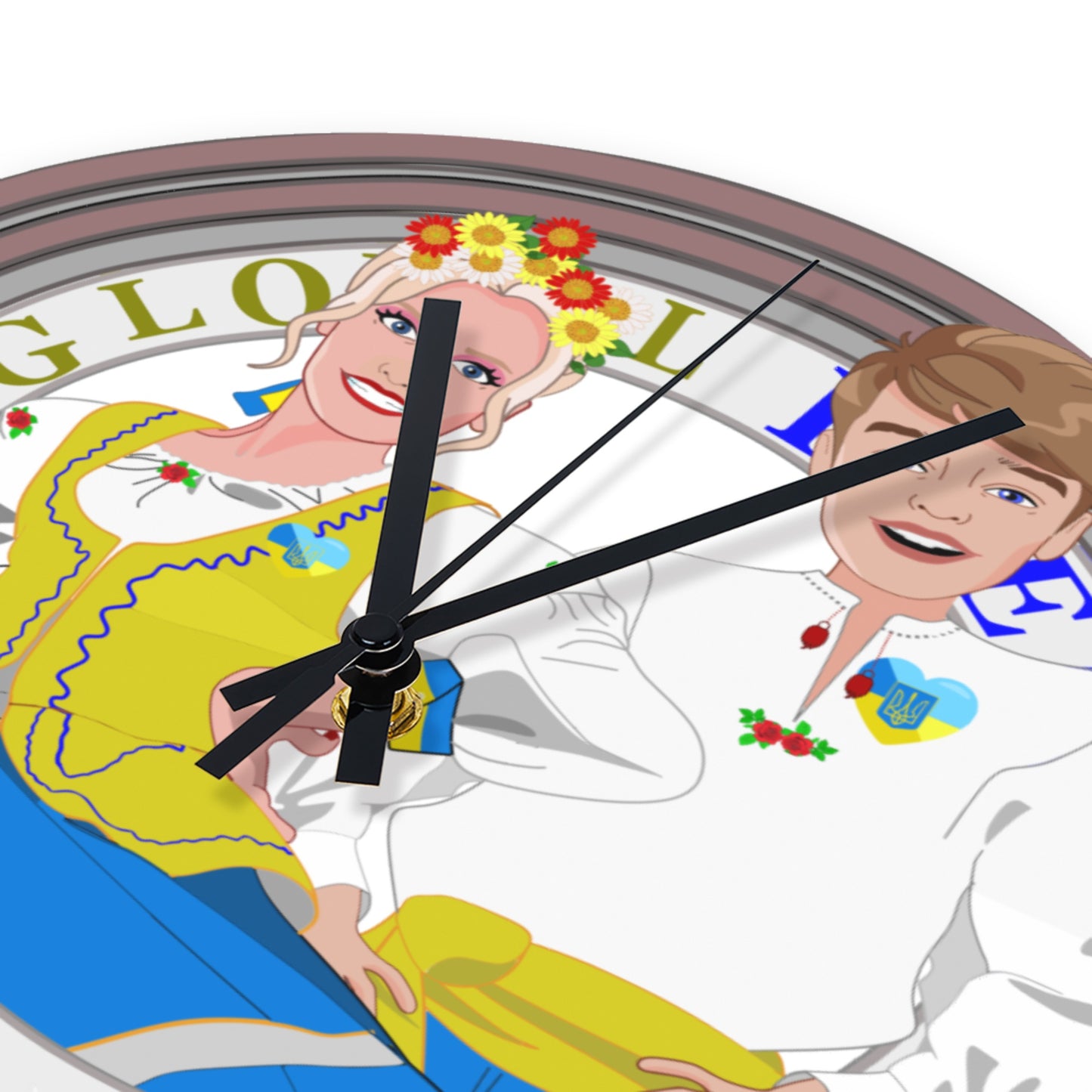 Wooden Wall Clock Without Scale GLOBAL FREEDOM UNITED© Couple Ukrain