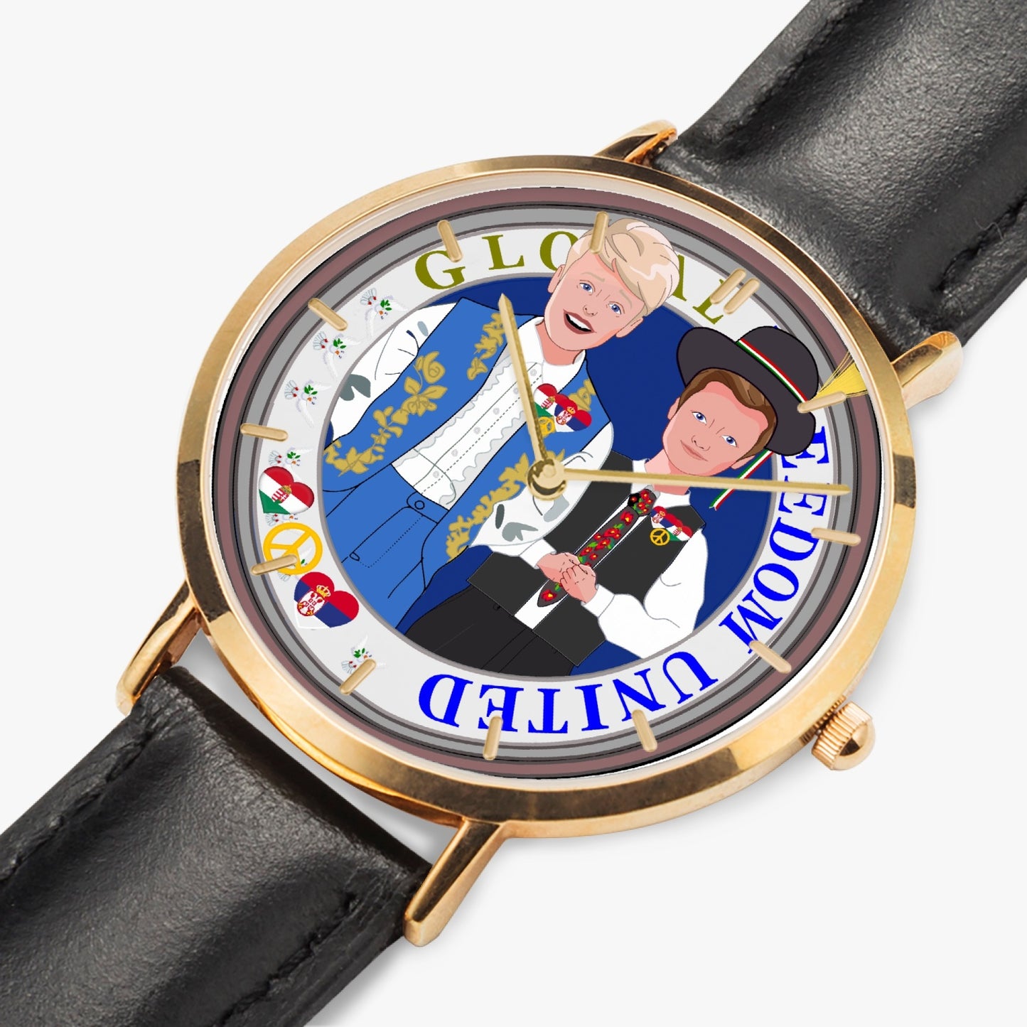 GLOBAL FREEDOM UNITED© Hot Selling Ultra-Thin Leather Strap Quartz Watch (Rose Gold With Indicators) Men Serbia & Hungary