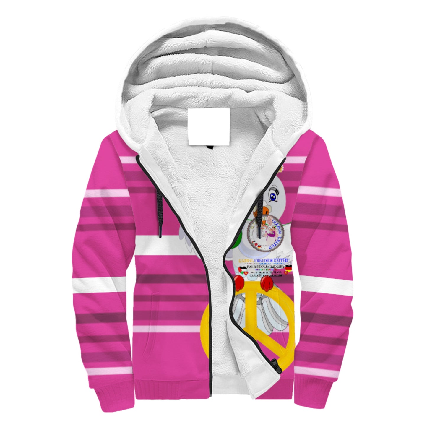 Plush Hoodie GLOBAL FREEDOM UNITED© Women Palestina & Germany Pink